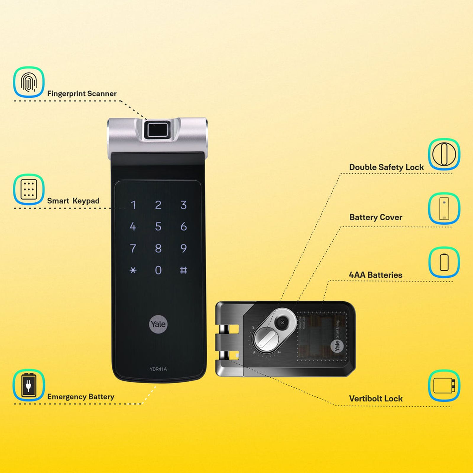 Yale YDR Smart Lock For Private Space (Code Scrambling, 41A, Gold)_2