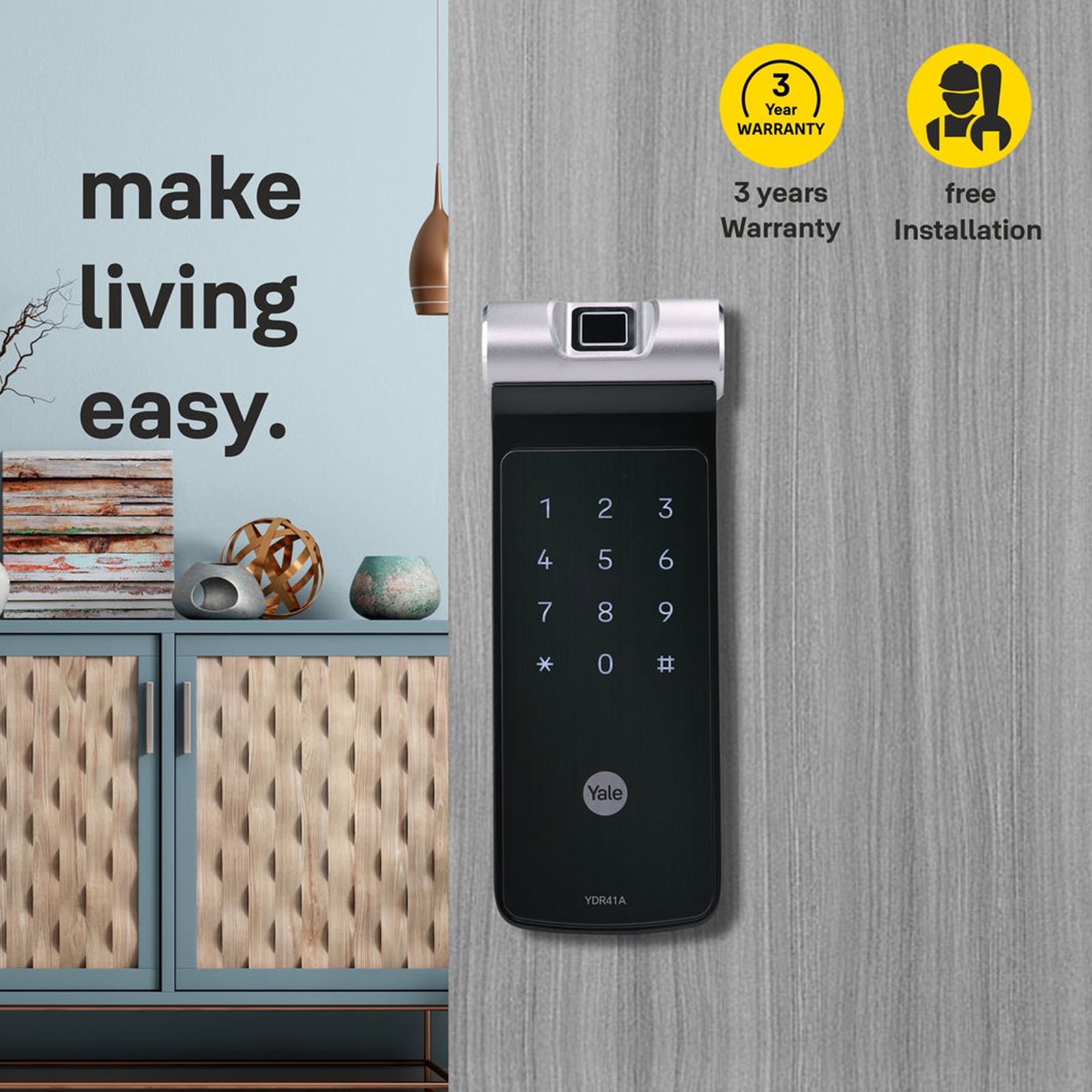 Yale YDR Smart Lock For Private Space (Code Scrambling, 41A, Gold)_6