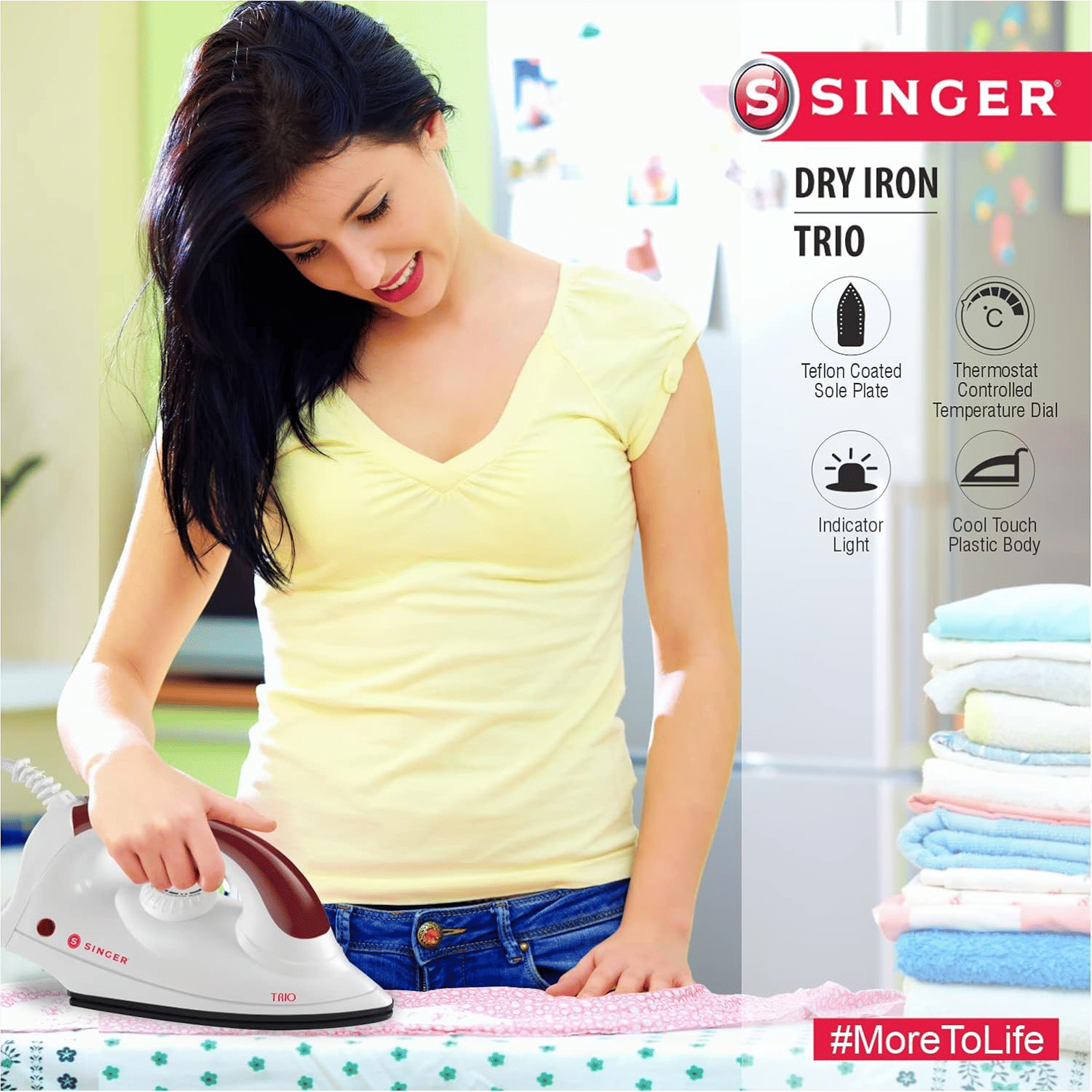 SINGER Trio 1000 Watts Dry Iron (5 Mode, White & Red)_2