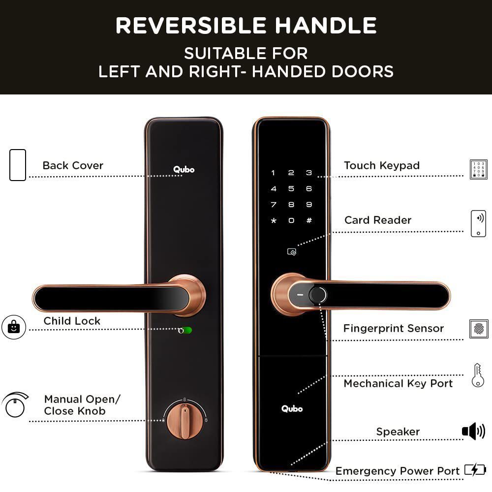 Qubo Smart Door Lock (Voice Assistant, OC-HLM01CU1, Copper)_4
