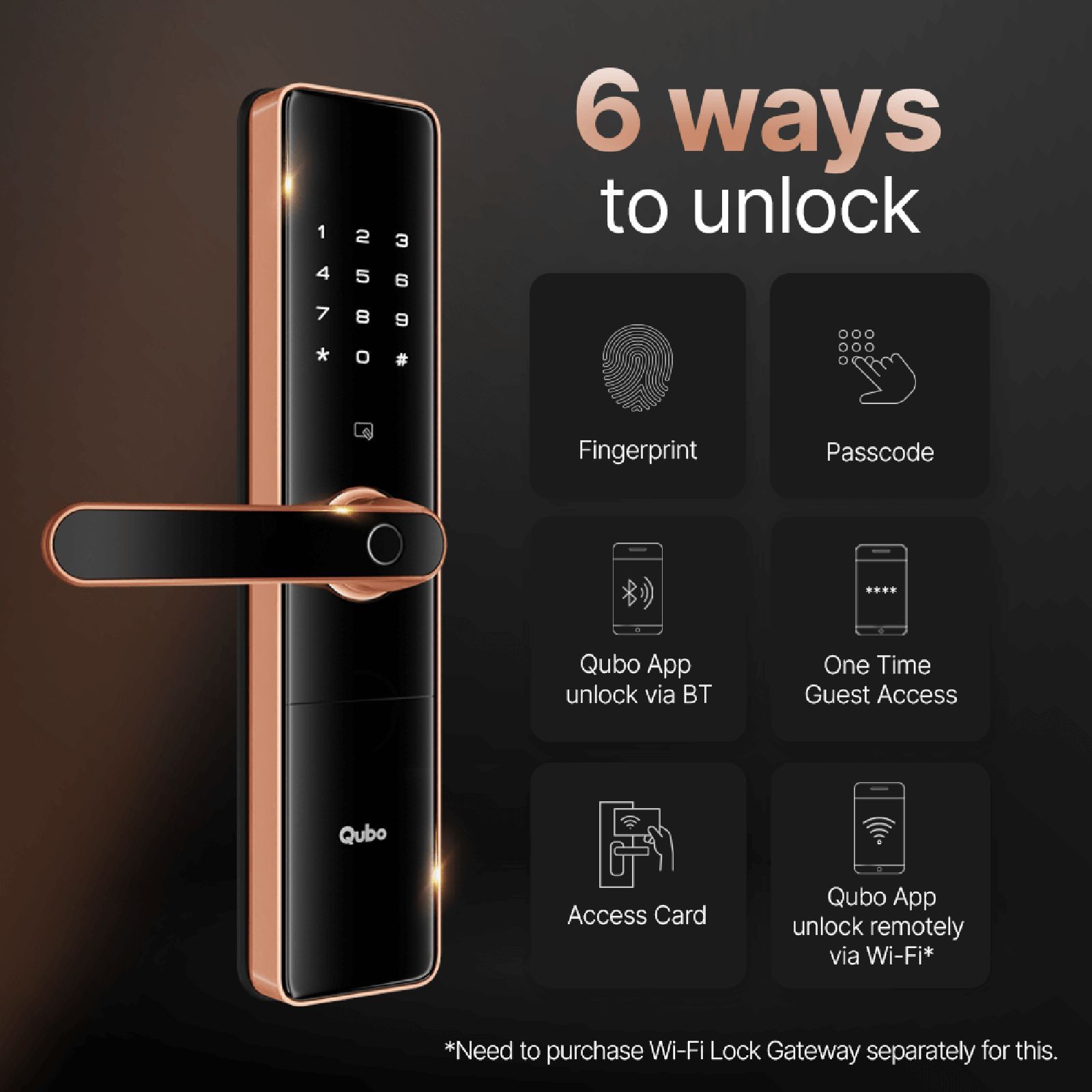 Qubo Smart Door Lock (Voice Assistant, OC-HLM01CU1, Copper)_10