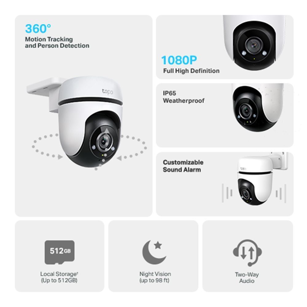 tp-link Tapo C500 Outdoor Pan/Tilt CCTV Security Camera (IP65 Weatherproof, White)_7
