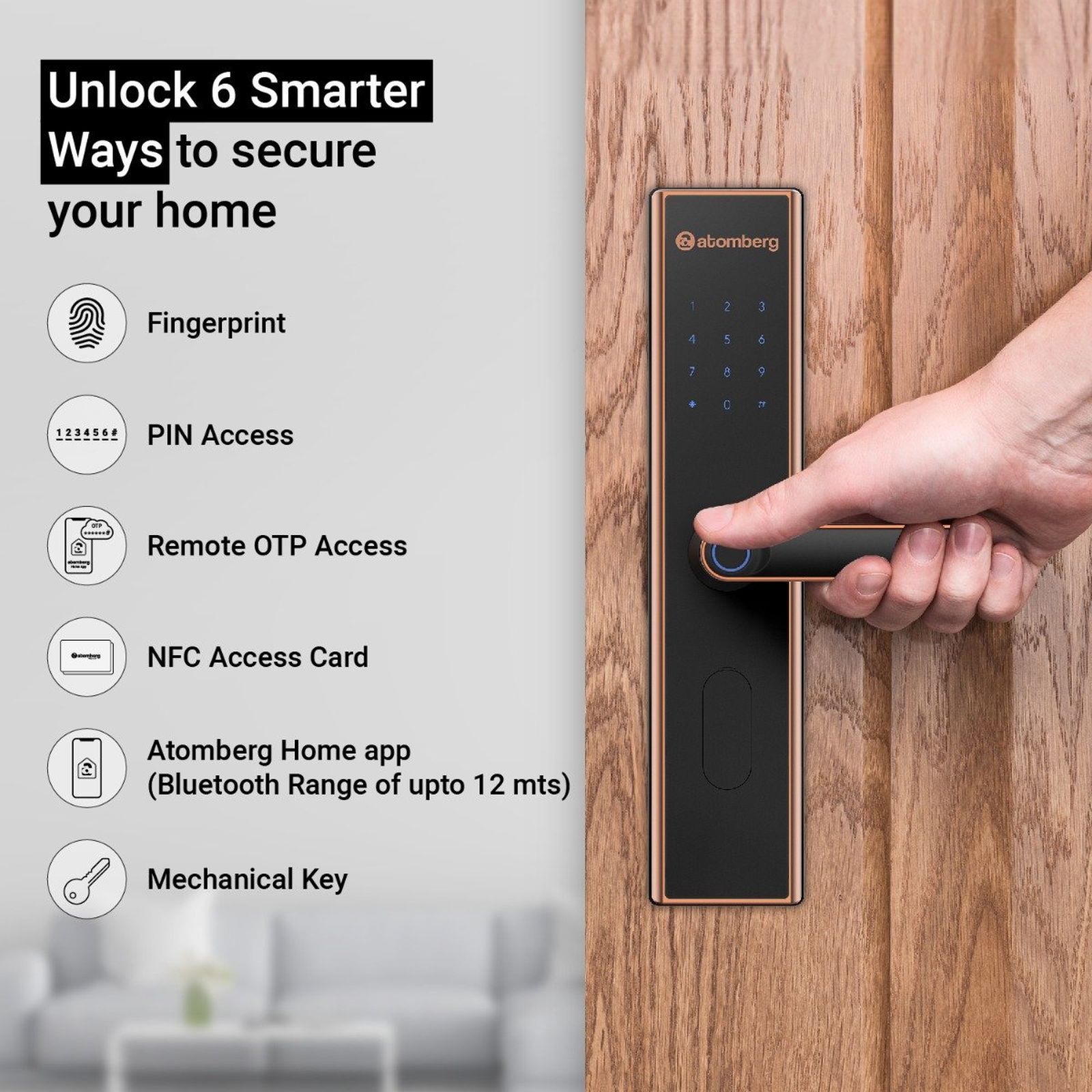 atomberg SL1 Digital Smart Lock (6 Ways Unlocking, FG0567, Rose Gold) atomberg SL1 Digital Smart Lock (6 Ways Unlocking, FG0567, Rose Gold)_3