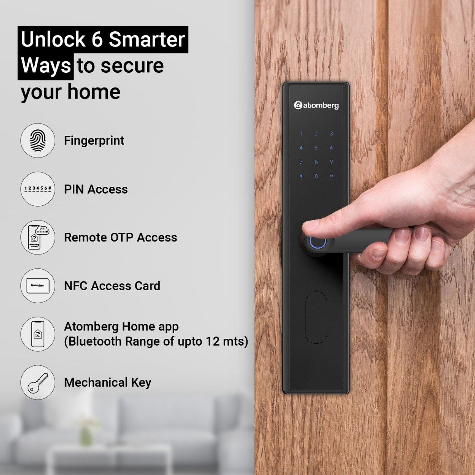 atomberg SL1 Digital Smart Lock (6 Ways Unlocking, FG0566, Black) atomberg SL1 Digital Smart Lock (6 Ways Unlocking, FG0566, Black)_3