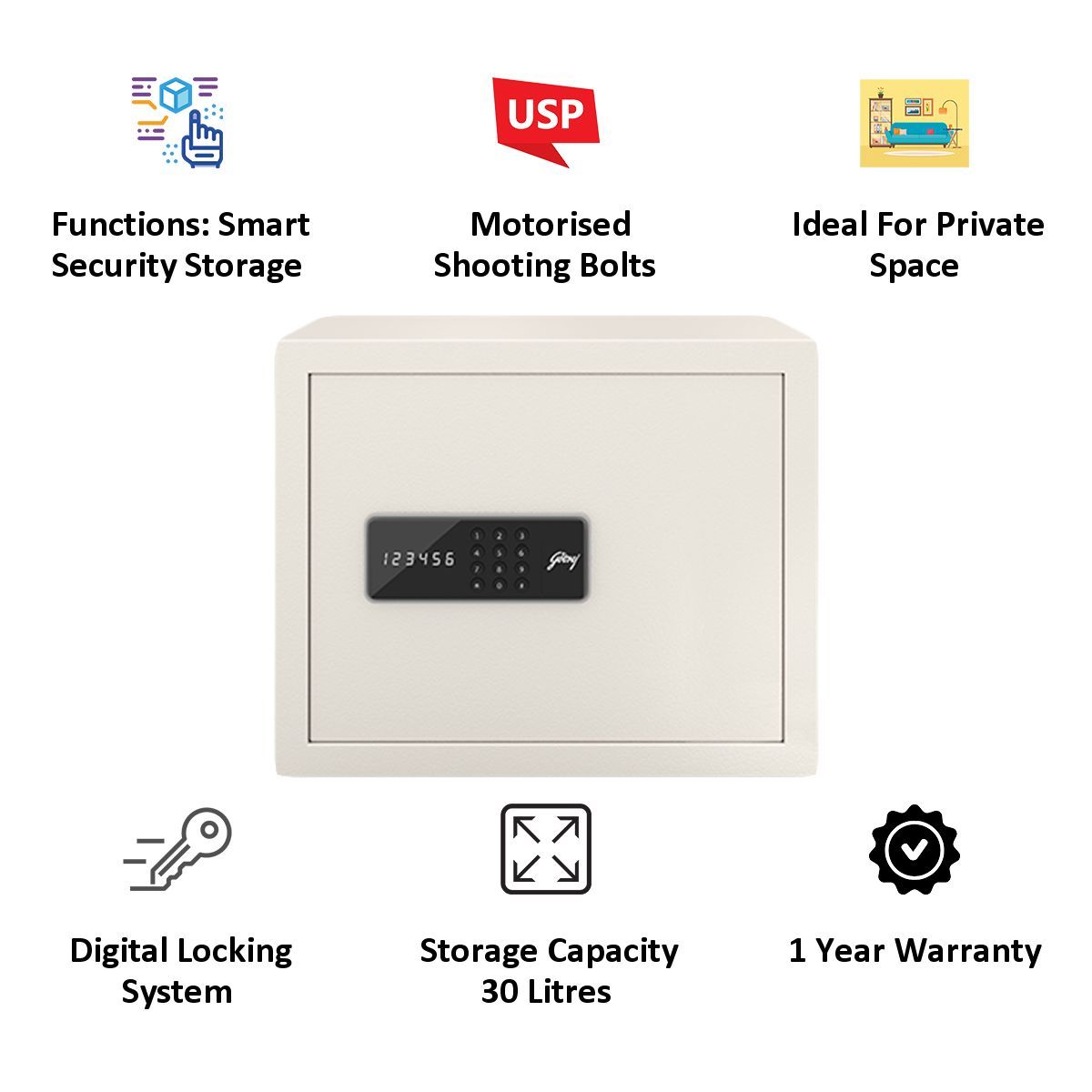 Godrej 30 Litres Safe Digital Locking Systems (NX Pro, Ivory)_4