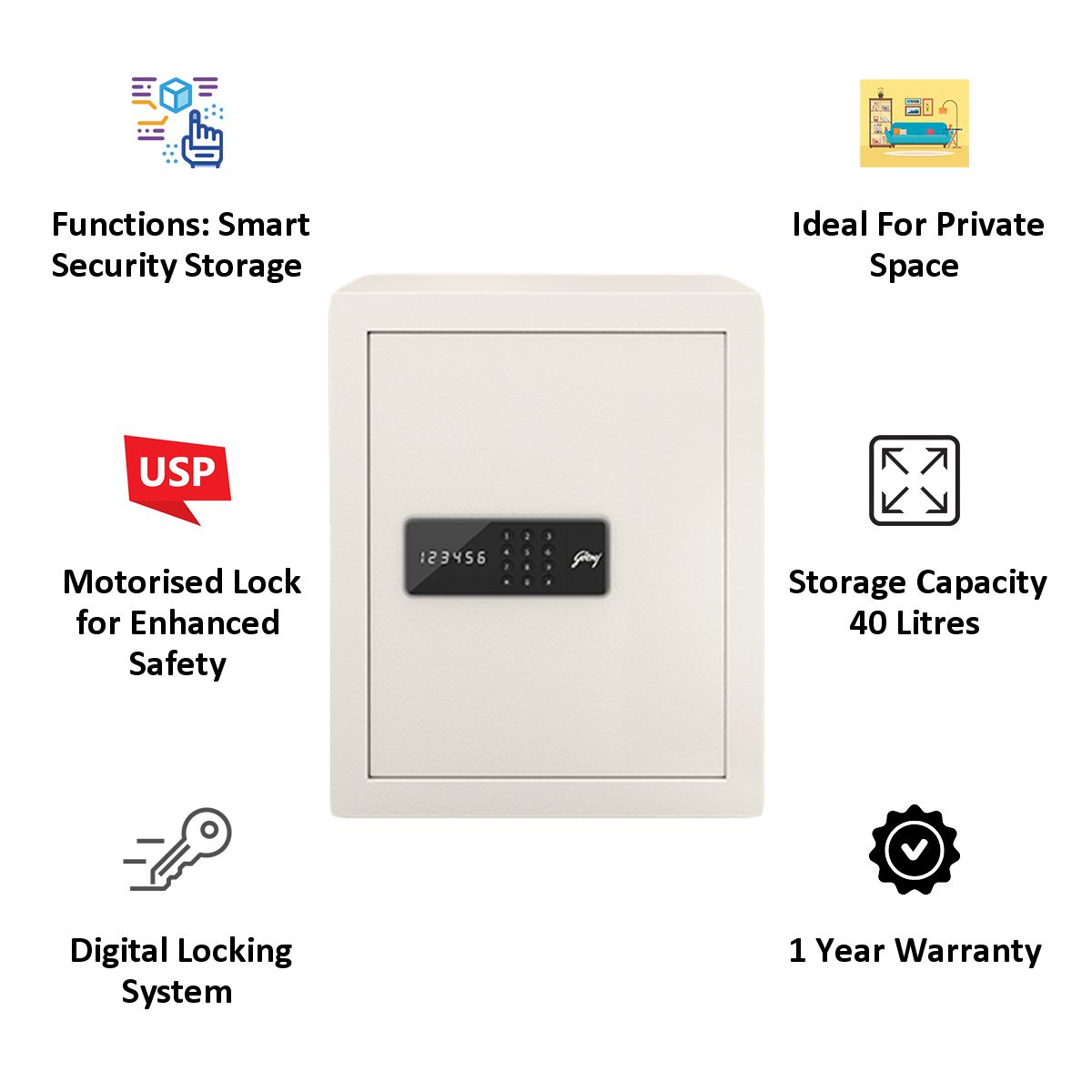 Godrej 40 Litres Safe Digital Locking Systems (NX Pro, Ivory) Godrej 40 Litres Safe Digital Locking Systems (NX Pro, Ivory)_4