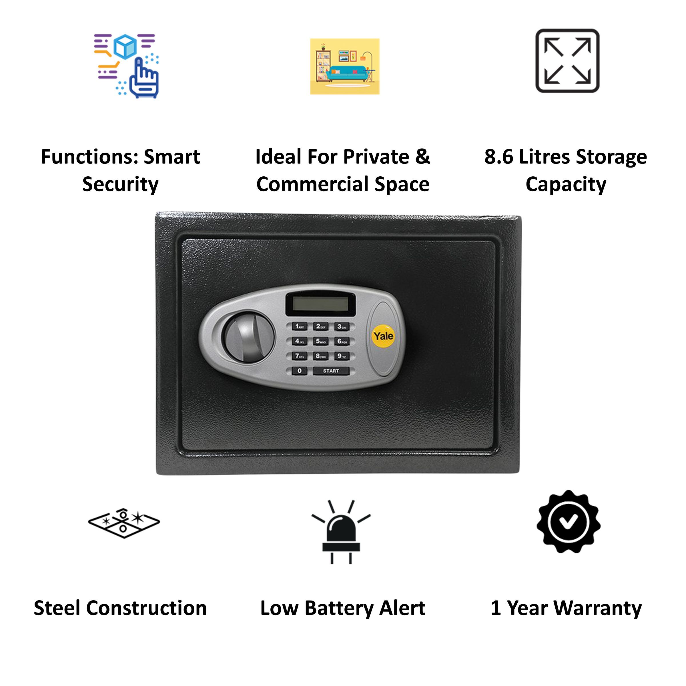 Yale 8.6 Litres Digital & Manual Safety Locker (1 Shelve, YSS/200/DB2, Black) Yale 8.6 Litres Digital & Manual Safety Locker (1 Shelve, YSS/200/DB2, Black)_4