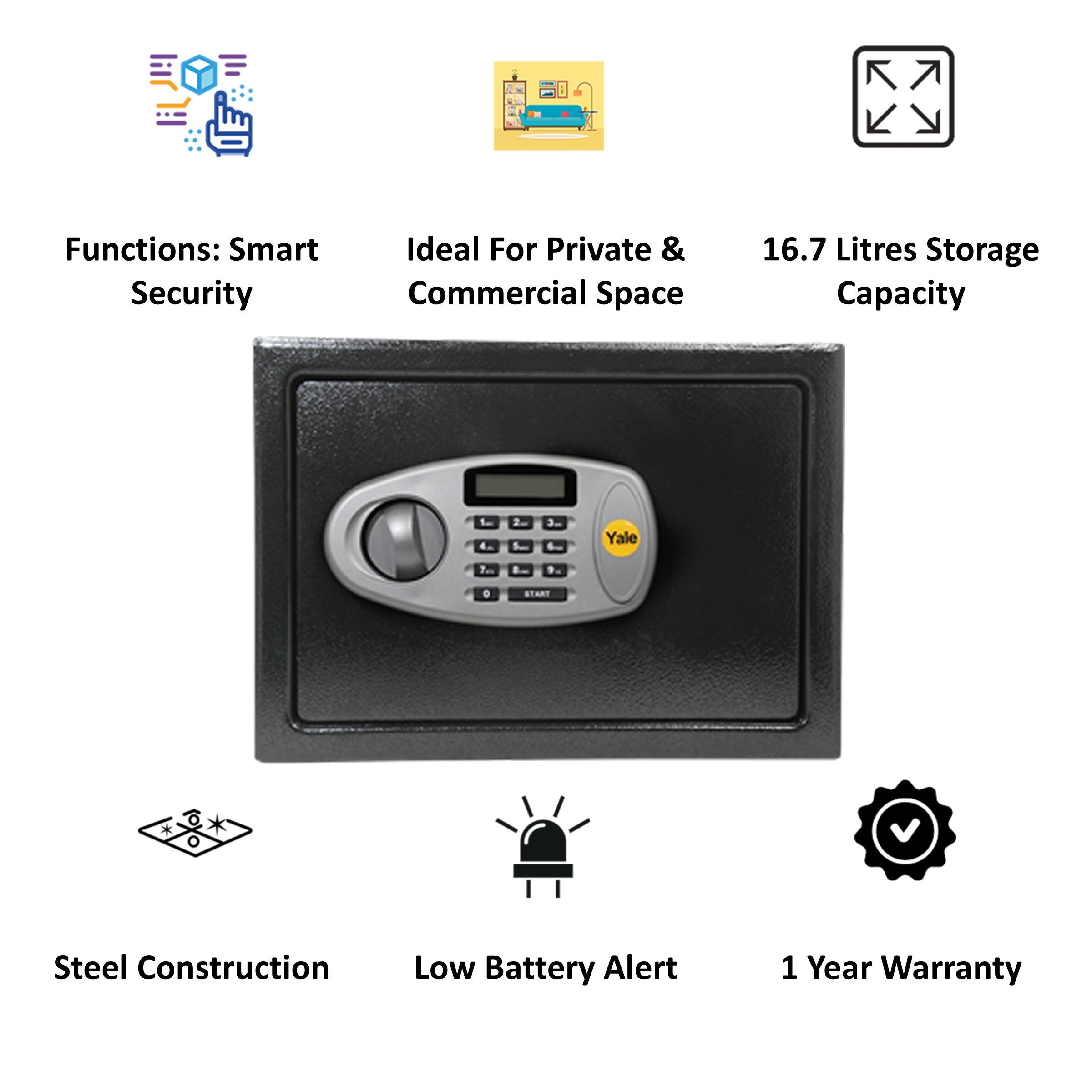 Yale 16.7 Litres Digital & Manual Safety Locker (1 Shelve, YSS/250/DB2, Black) Yale 16.7 Litres Digital & Manual Safety Locker (1 Shelve, YSS/250/DB2, Black)_4
