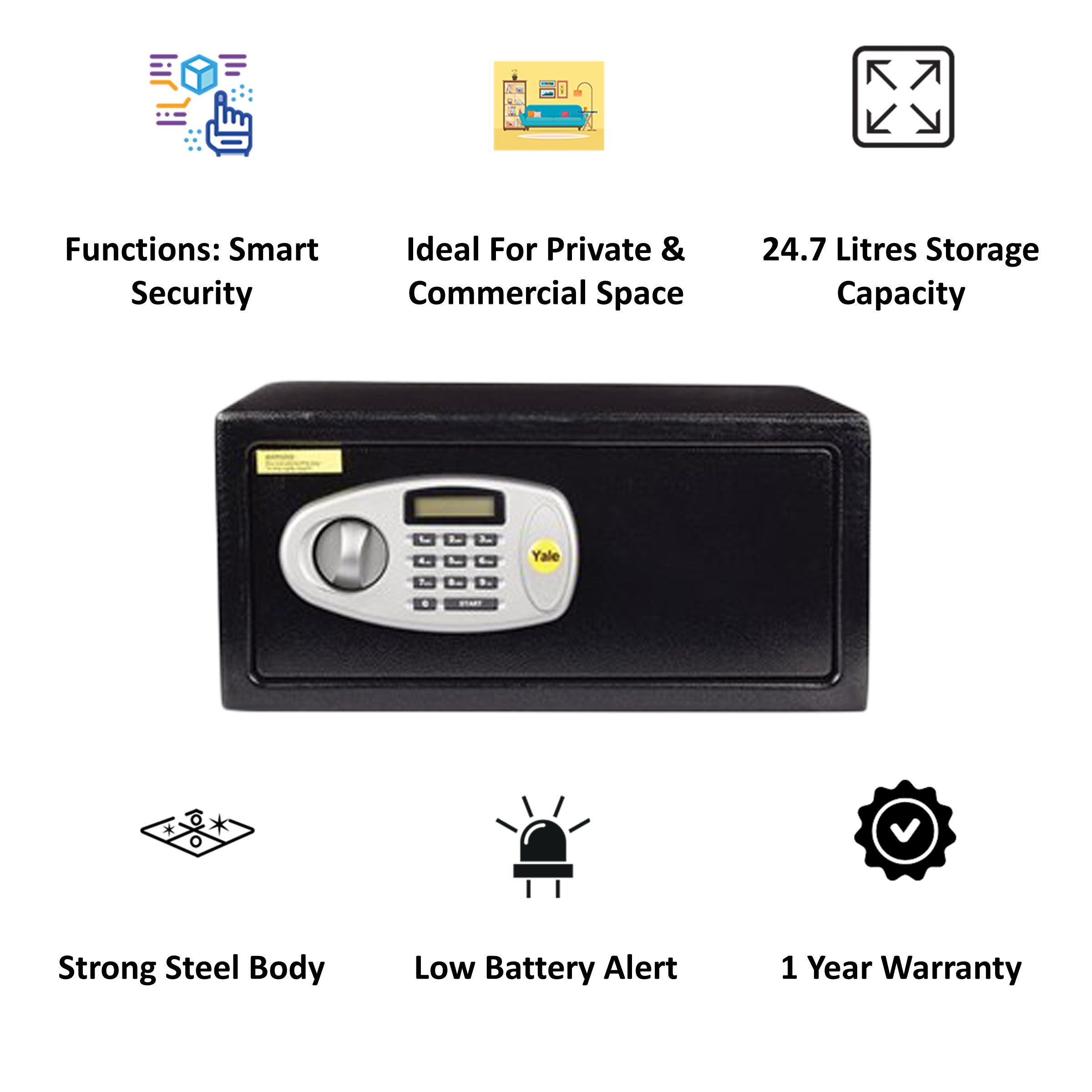 Yale 24.7 Litres Digital Safety Locker (1 Shelve, YLS/200/DB2, Black)_4