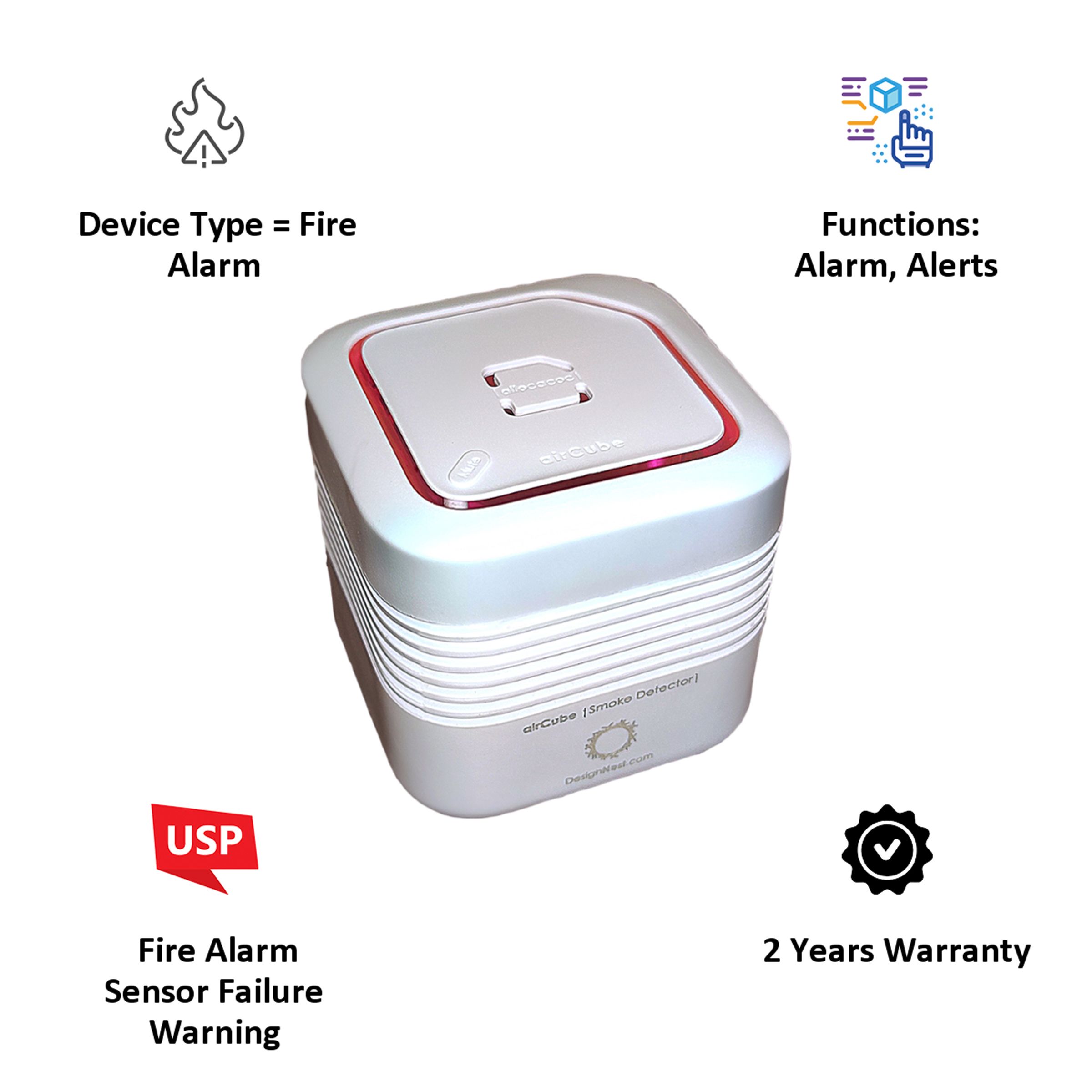 DesignNest AirCube Fire Alarm (85 dB, Low Battery Warning, 11150WT/ACSMDE, White) DesignNest AirCube Fire Alarm (85 dB, Low Battery Warning, 11150WT/ACSMDE, White)_5
