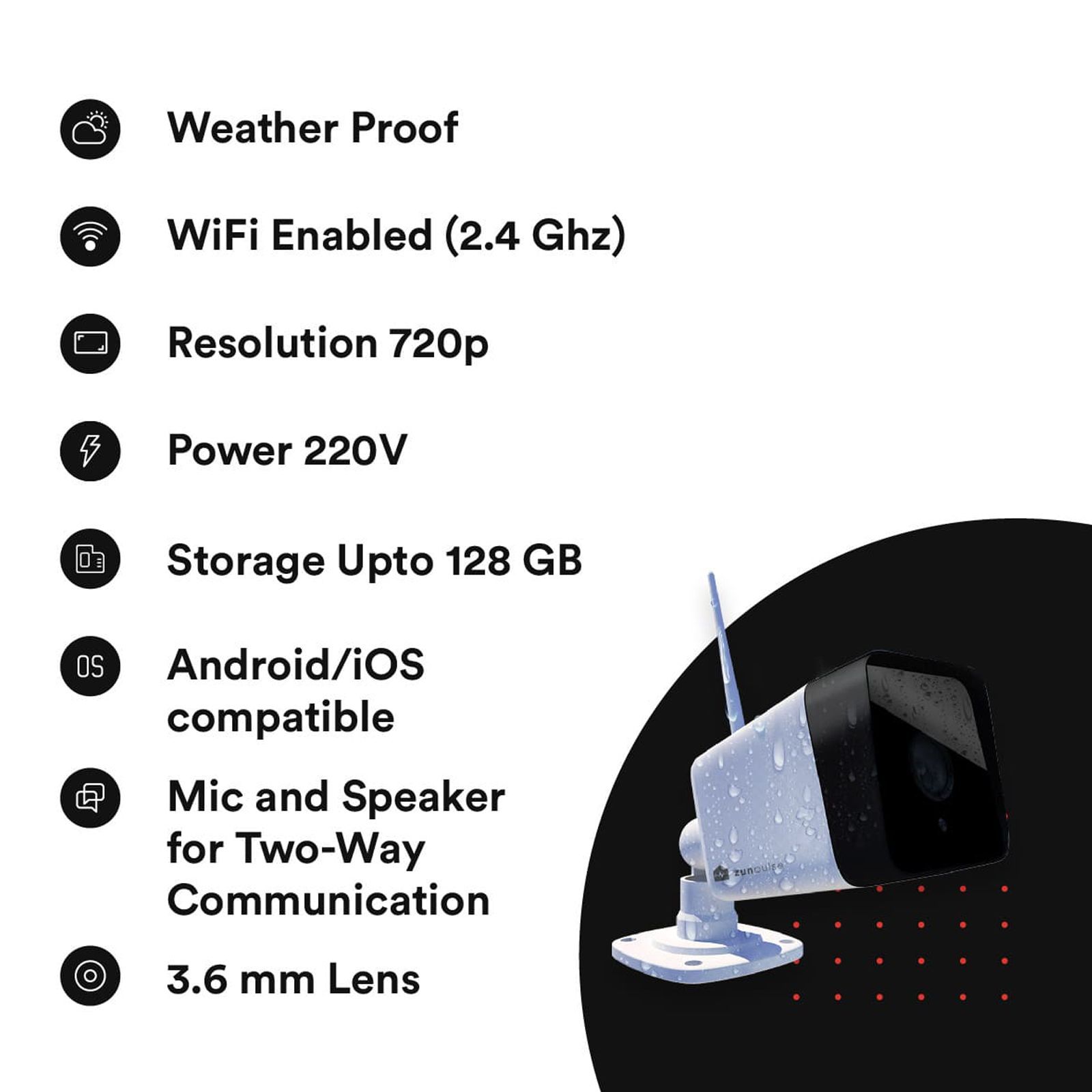 zunpulse CCTV Security Camera (Night Vision with Real-Time Monitoring, Camer - 720p, White) zunpulse CCTV Security Camera (Night Vision with Real-Time Monitoring, Camer - 720p, White)_2