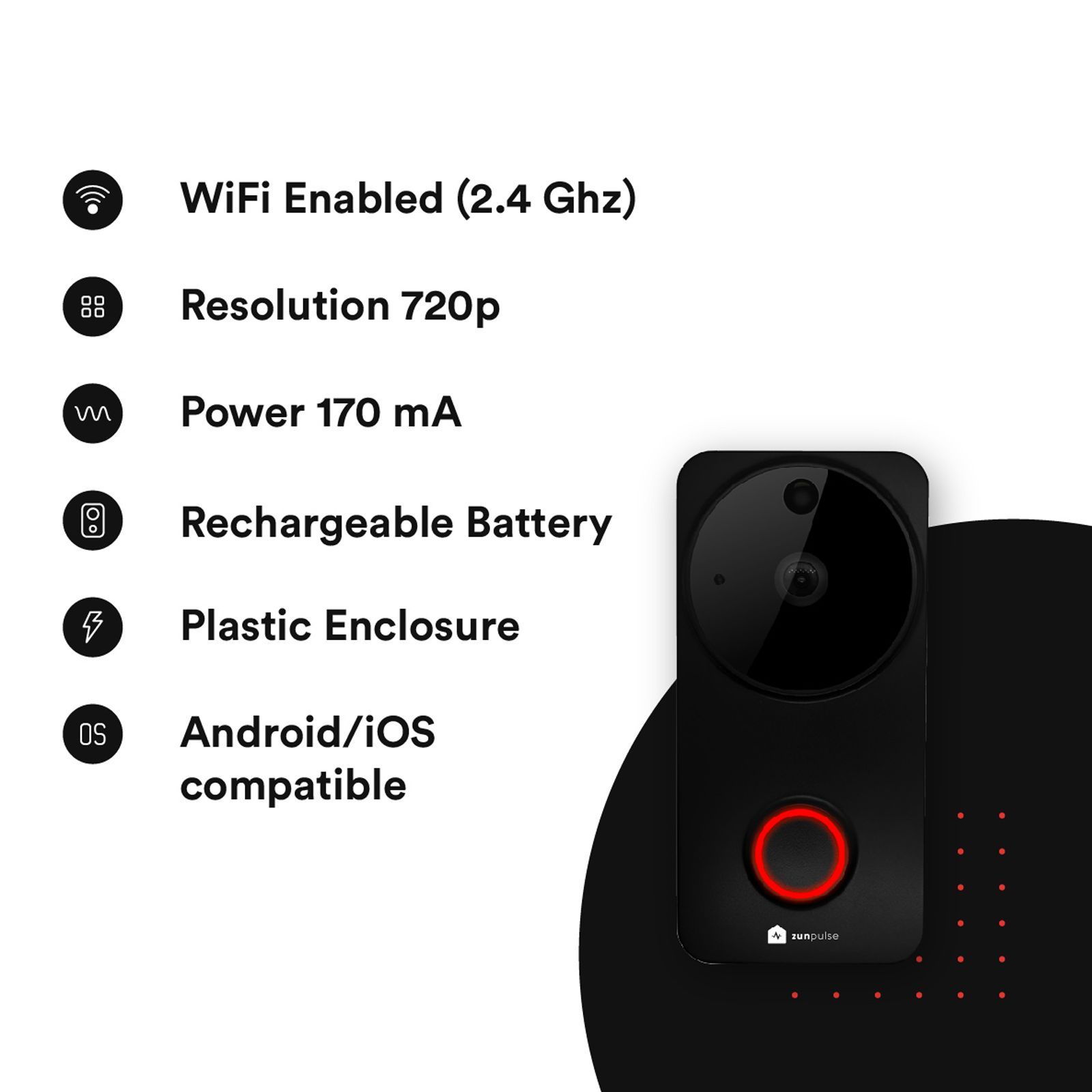 zunpulse Smart Door Bell (Motion Sensor Alert, ZUNSDB, Black)_3