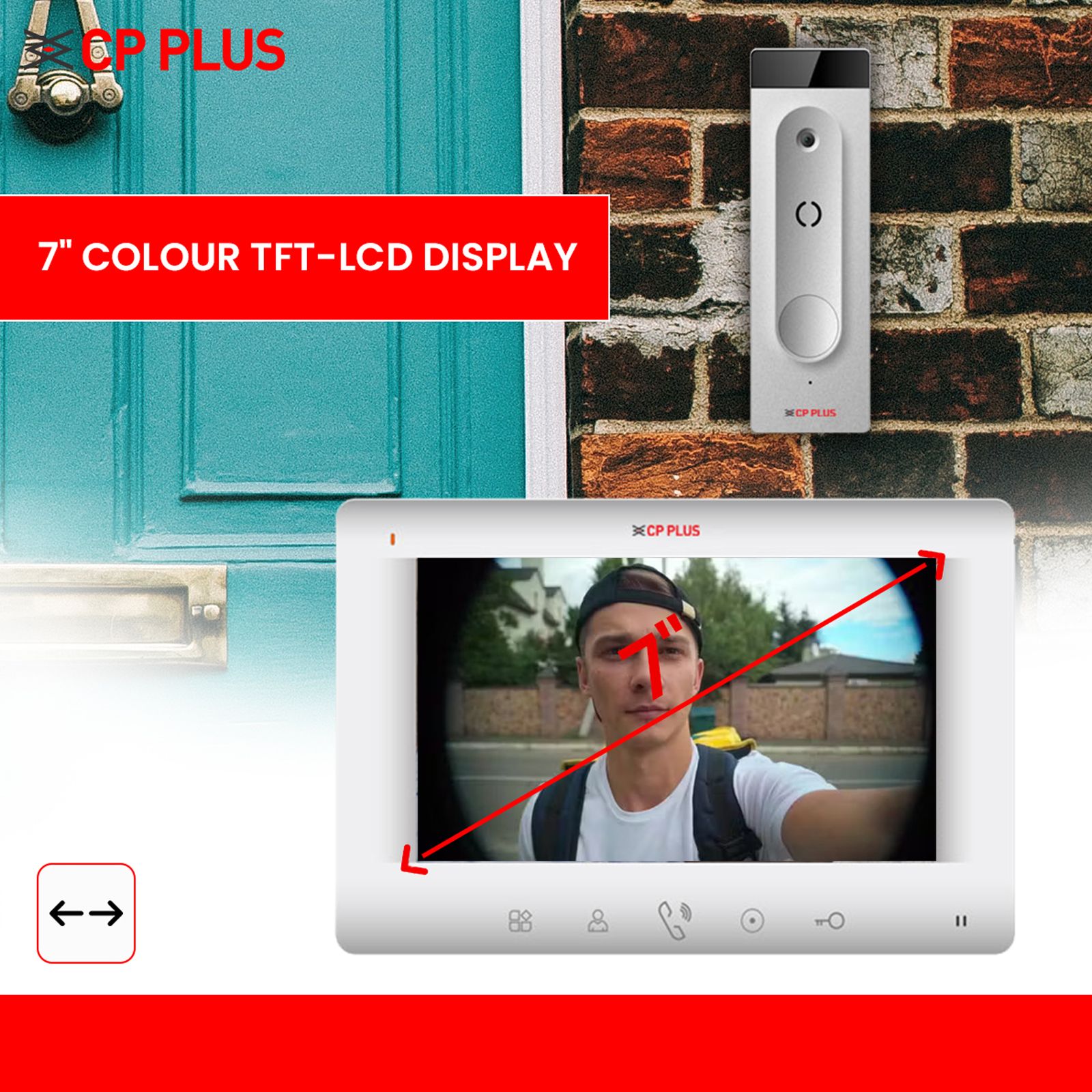 CP PLUS 7 Inch Video Door Phone Kit (TFT LCD Display, CPPVK70TH, White)_3