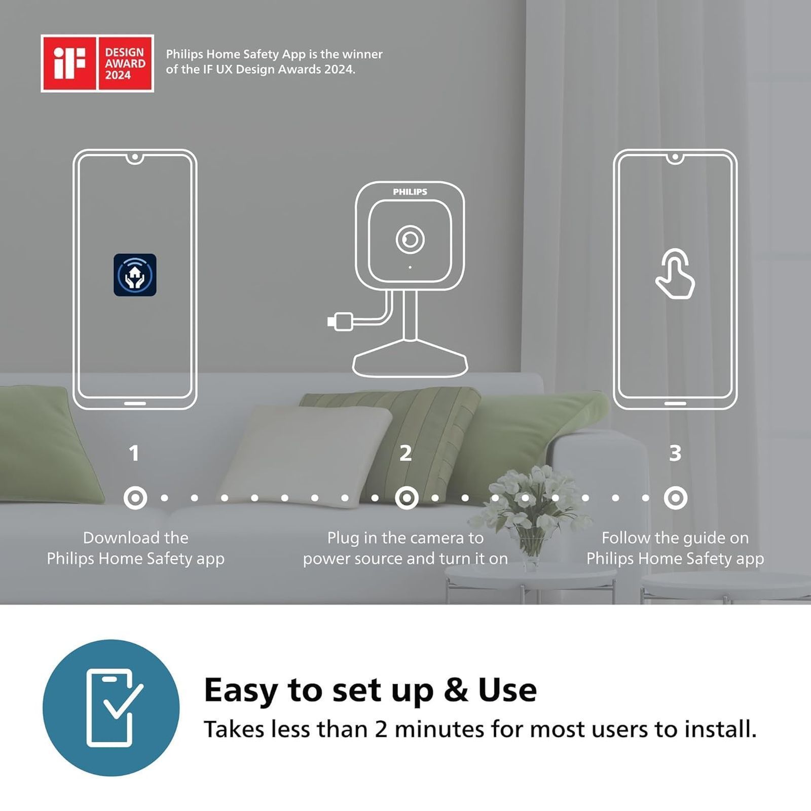 PHILIPS 1000 Series Wifi Fixed 3D CCTV Security Camera (Night Vision, HSP1000, White)_6