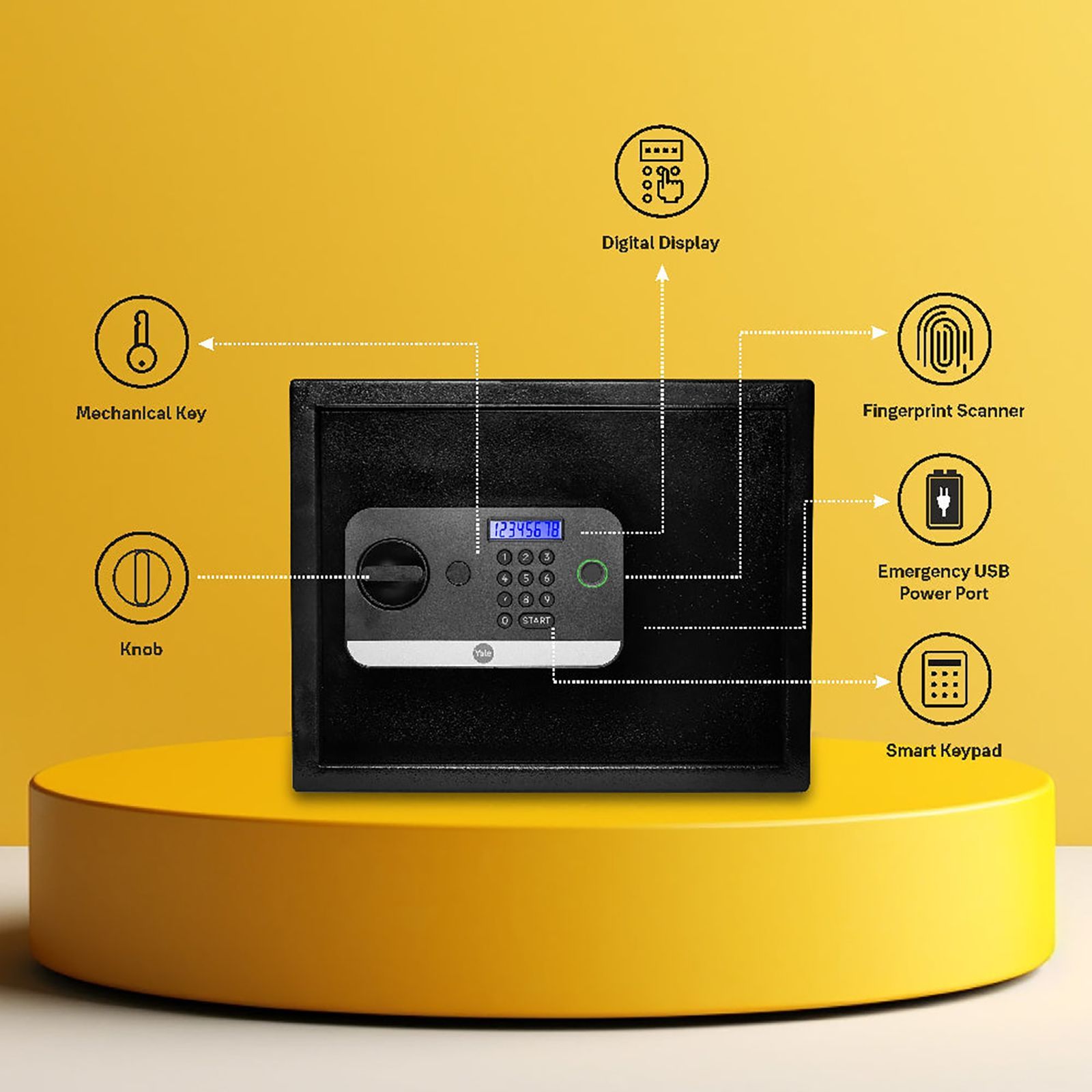 Yale Stellar 300 27 Litres Biometric Safety Locker (1 Shelf, Stellar 300/DB2, Black)_15