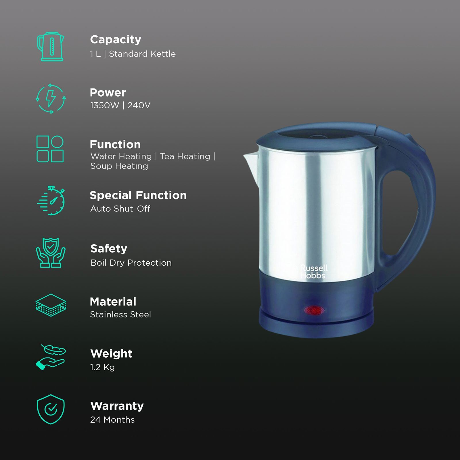 Russell Hobbs RJK1000S 1350 Watt 1 Litre Electric Kettle with Auto Shut Off (Silver)_3