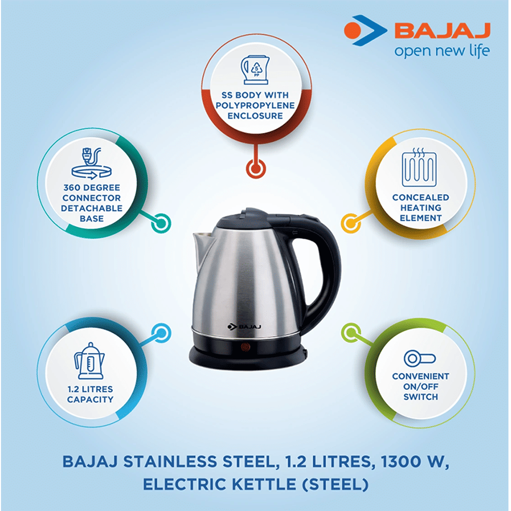 BAJAJ 1300 Watt 1.2 Litre Electric Kettle (Grey)_11