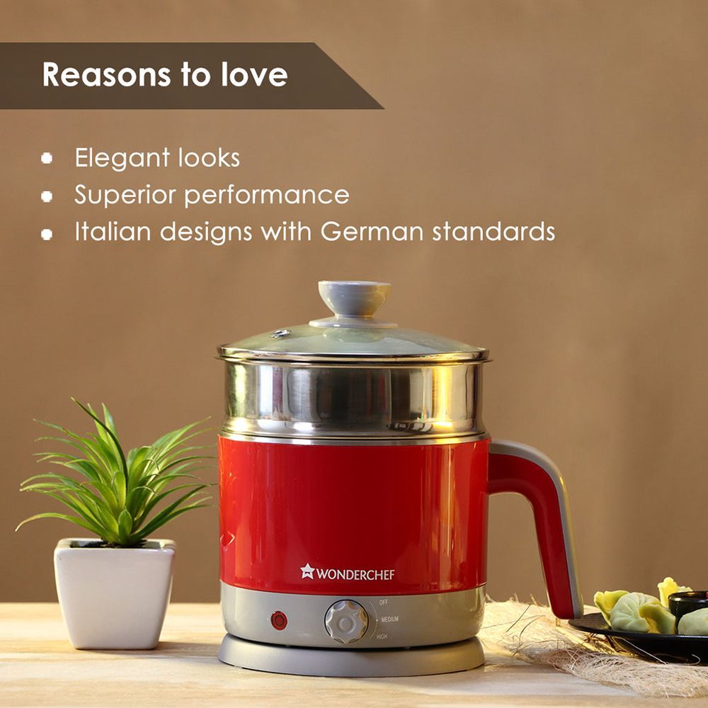 WONDERCHEF Luxe 1000 Watt 1.2 Litre Multi Cook Electric Kettle with Cordless Power Base (Red) WONDERCHEF Luxe 1000 Watt 1.2 Litre Multi Cook Electric Kettle with Cordless Power Base (Red)_5