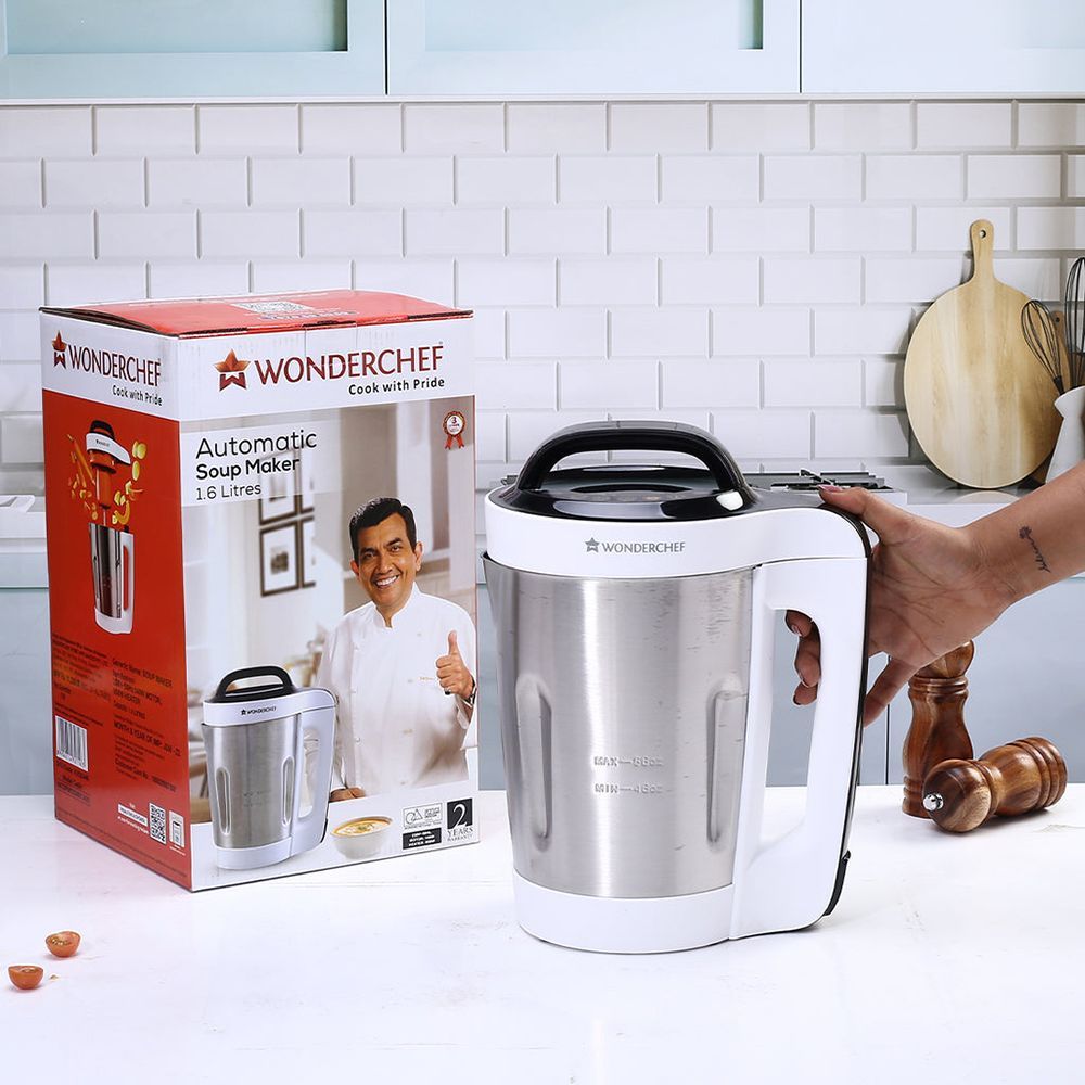 WONDERCHEF 800 Watt 1.6 Litre Soup Maker with Touch Control Panel (Steel/White)_3