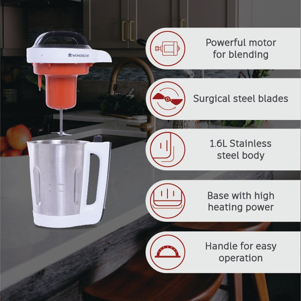 WONDERCHEF 800 Watt 1.6 Litre Soup Maker with Touch Control Panel (Steel/White)_8