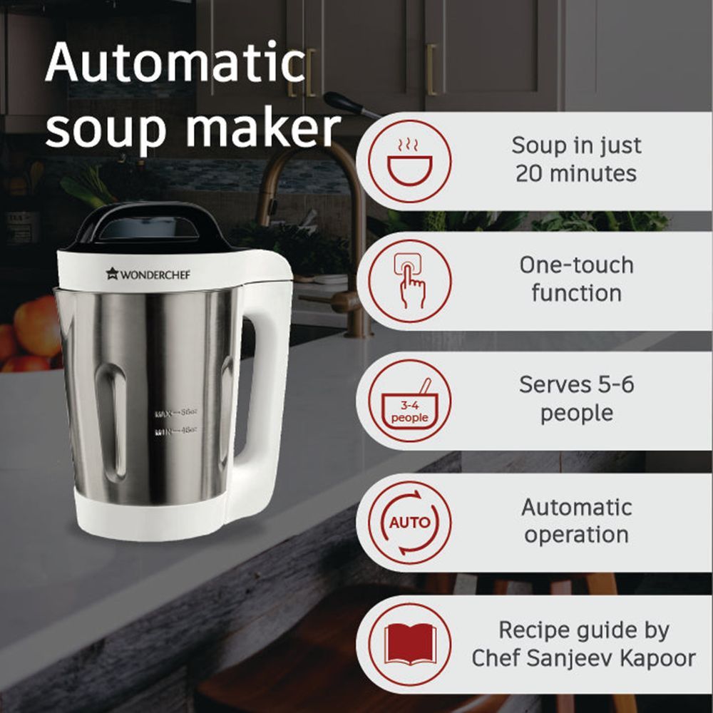WONDERCHEF 800 Watt 1.6 Litre Soup Maker with Touch Control Panel (Steel/White)_11