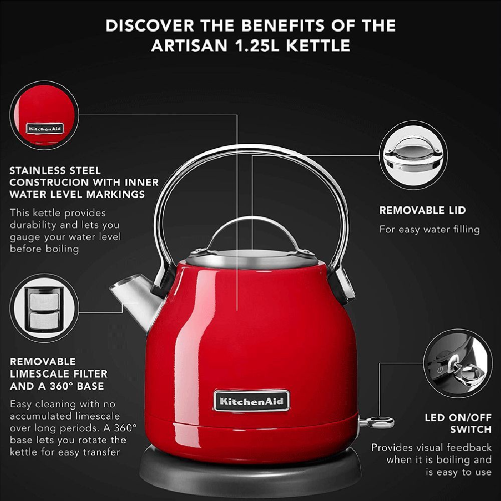 KitchenAid Stella 2200 Watt 1.2 Litre Electric Kettle with LED Indicator Light with On/Off Switch (Empire Red)_8