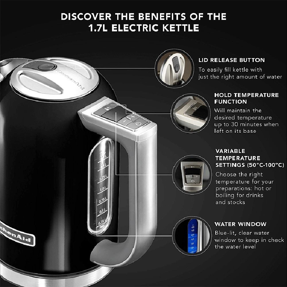 KitchenAid 3000 Watt 1.7 Litre Electric Kettle with Auto Shut Off (Onyx Black)_6