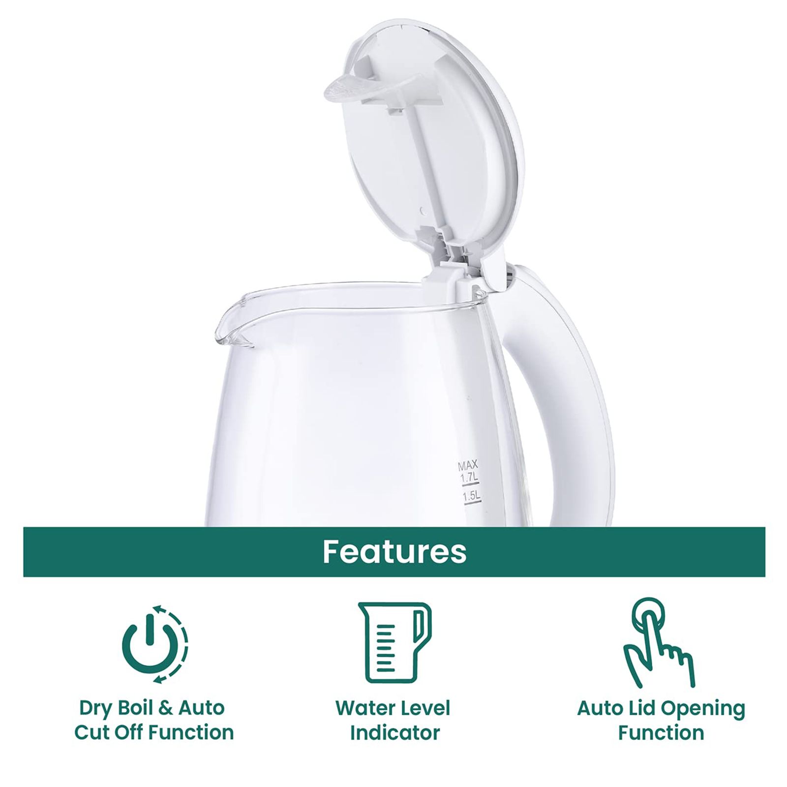 Croma 2200 Watt 1.7 Litre Electric Kettle with 360 Degree Swivel Base (White)_16