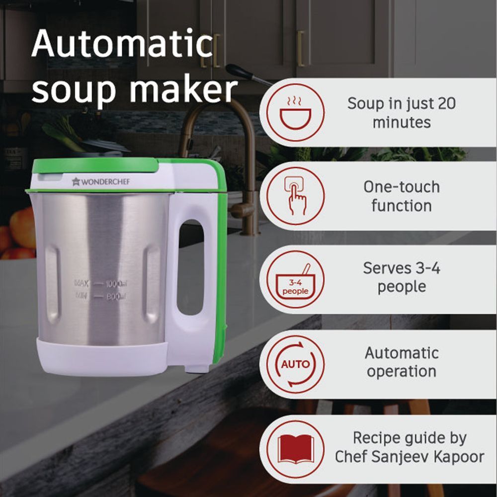 WONDERCHEF 800 Watt 1 Litre Soup Maker with Touch Control Panel (Green/Silver)_8