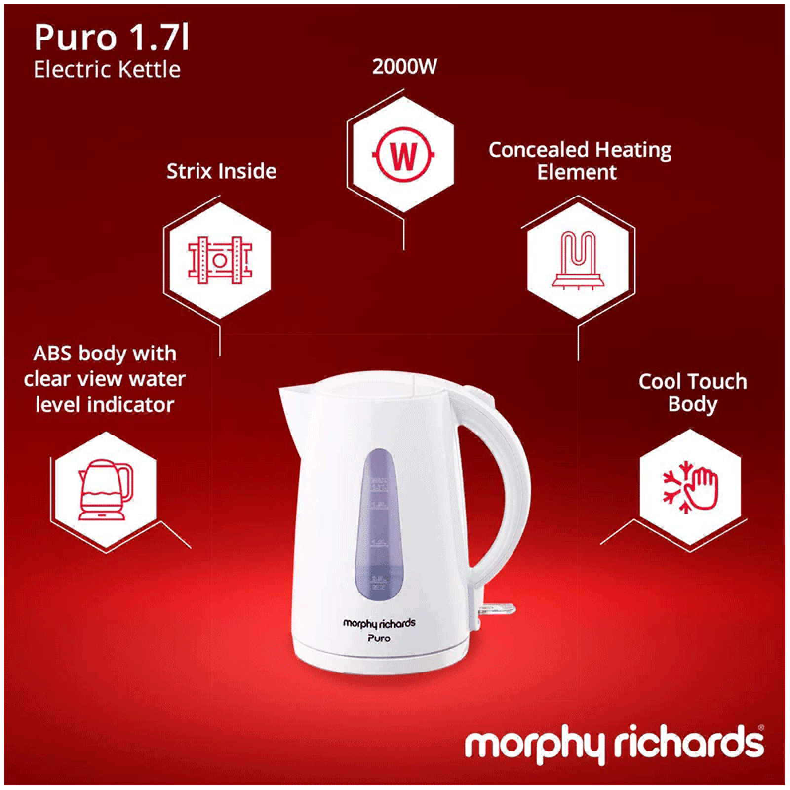 morphy richards Puro 2000 Watt 1.7 Litre Electric Kettle with Water Level Indicator (White) morphy richards Puro 2000 Watt 1.7 Litre Electric Kettle with Water Level Indicator (White)_10