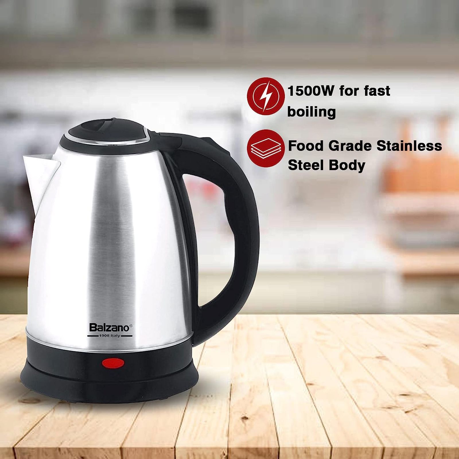 Balzano 1500 Watt 1.8 Litre Electric Kettle with 360 Degree Cordless Base (Silver)_10