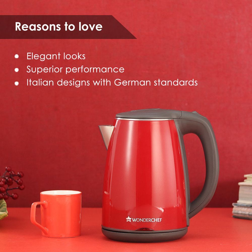 WONDERCHEF Crimson Edge 1500 Watt 1.2 Litre Electric Kettle with Auto Shut Off (Red)_9