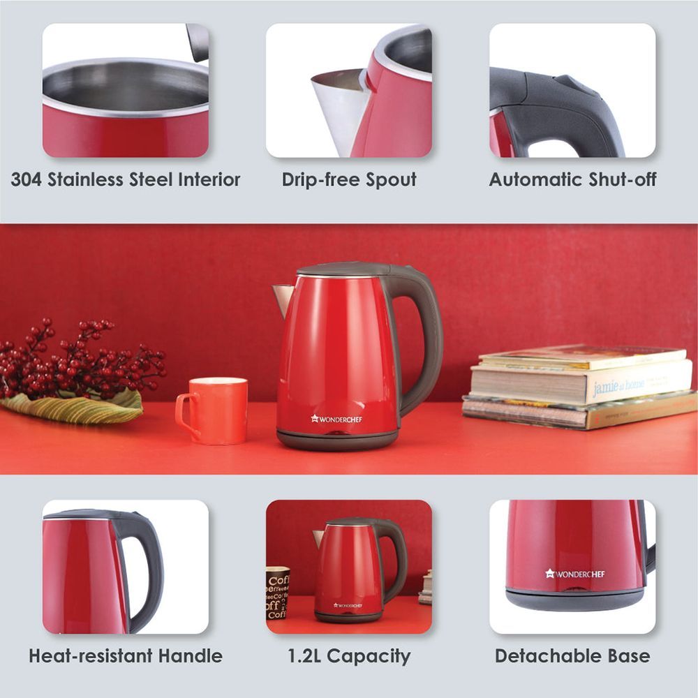 WONDERCHEF Crimson Edge 1500 Watt 1.2 Litre Electric Kettle with Auto Shut Off (Red)_14