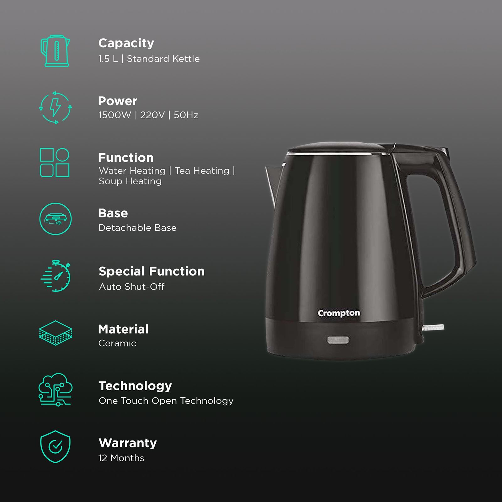 Crompton Activhot 1500 Watt 1.5 Litre Electric Kettle with Auto Shut Off (Black)_3