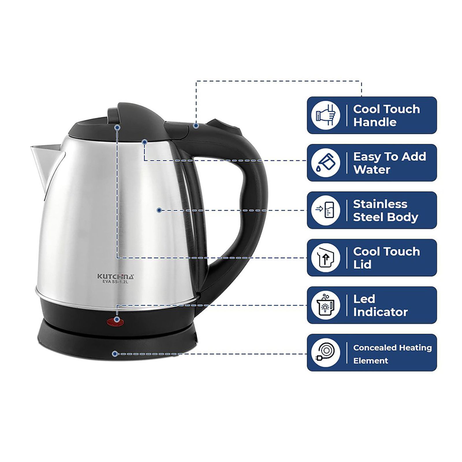 Kutchina EVA SS 1500 Watt 1.2 Litre Electric Kettle with Auto Shut Off Function (Silver)_9