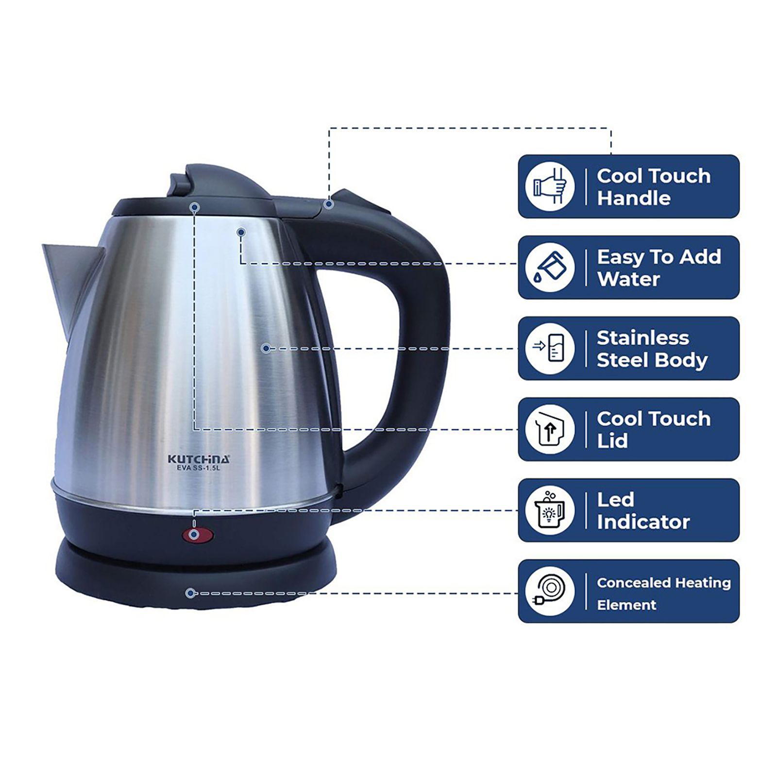 Kutchina Eva 1500 Watt 1.5 Litre Electric Kettle with Auto Shut Off (Silver) Kutchina Eva 1500 Watt 1.5 Litre Electric Kettle with Auto Shut Off (Silver)_10