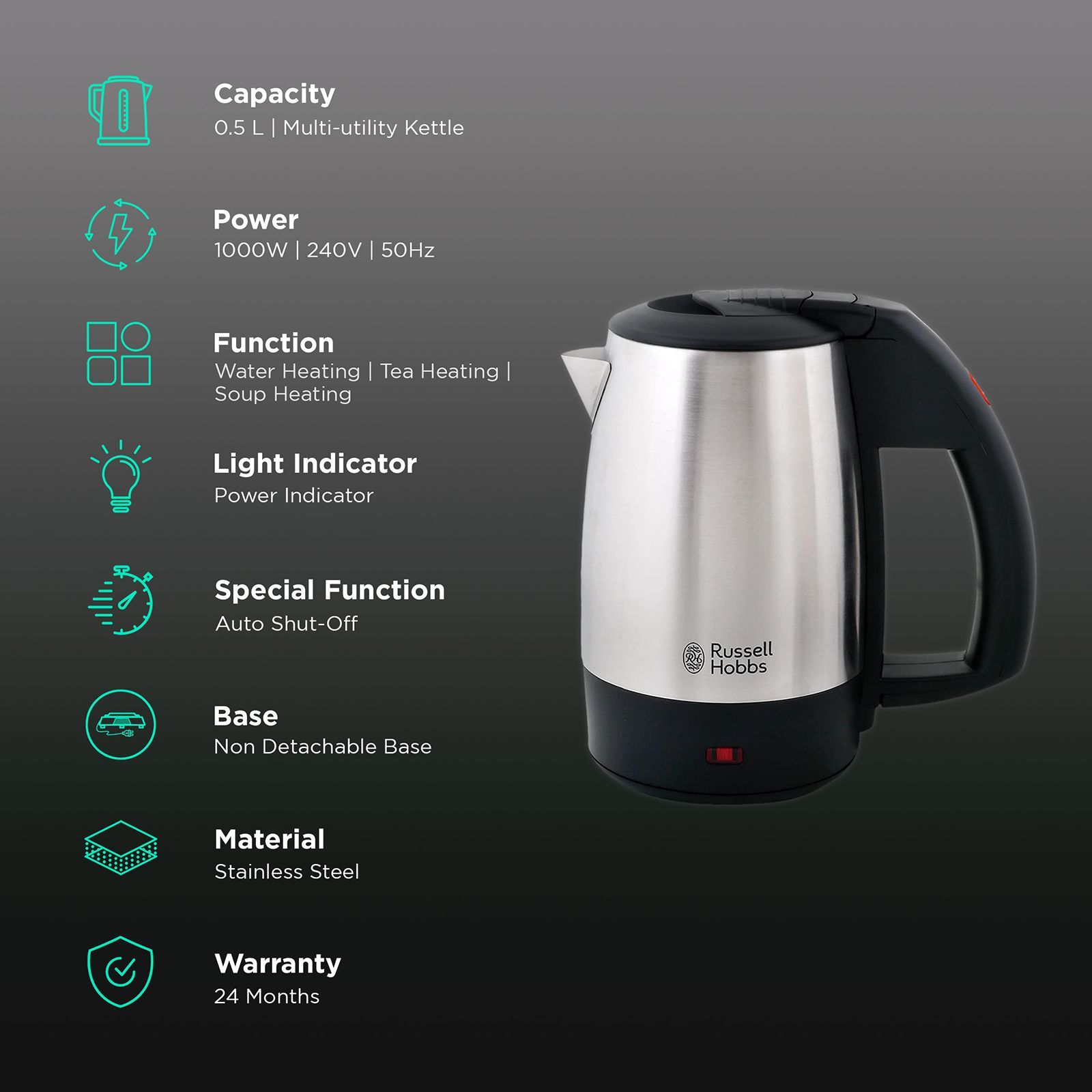 Russell Hobbs 1000 Watt 0.5 Litre Electric Kettle with Auto Shut Off (Silver)_3