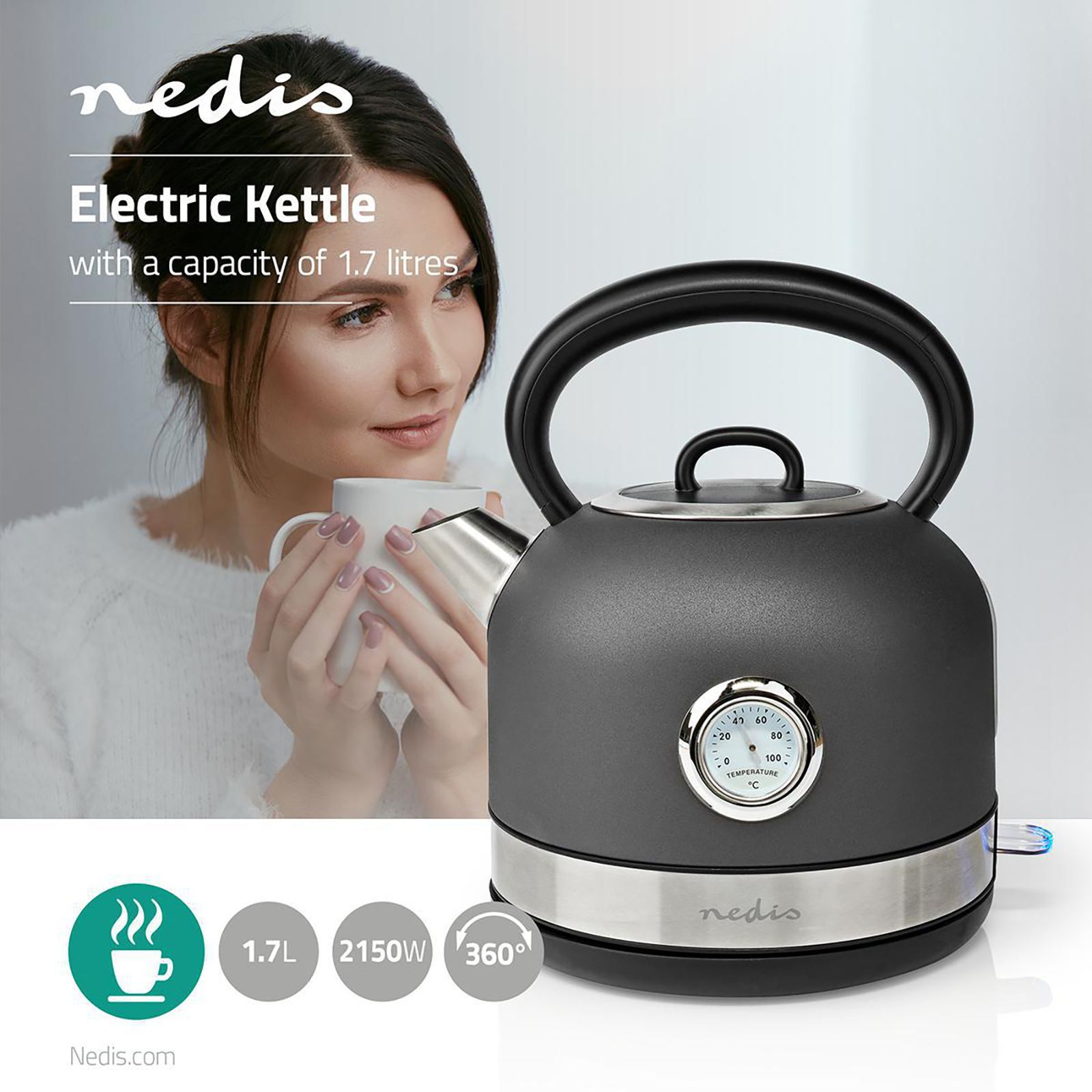 nedis KAWK310EGY 2150 Watt 1.7 Litre Electric Kettle with Water Level Indicator (Grey) nedis KAWK310EGY 2150 Watt 1.7 Litre Electric Kettle with Water Level Indicator (Grey)_10