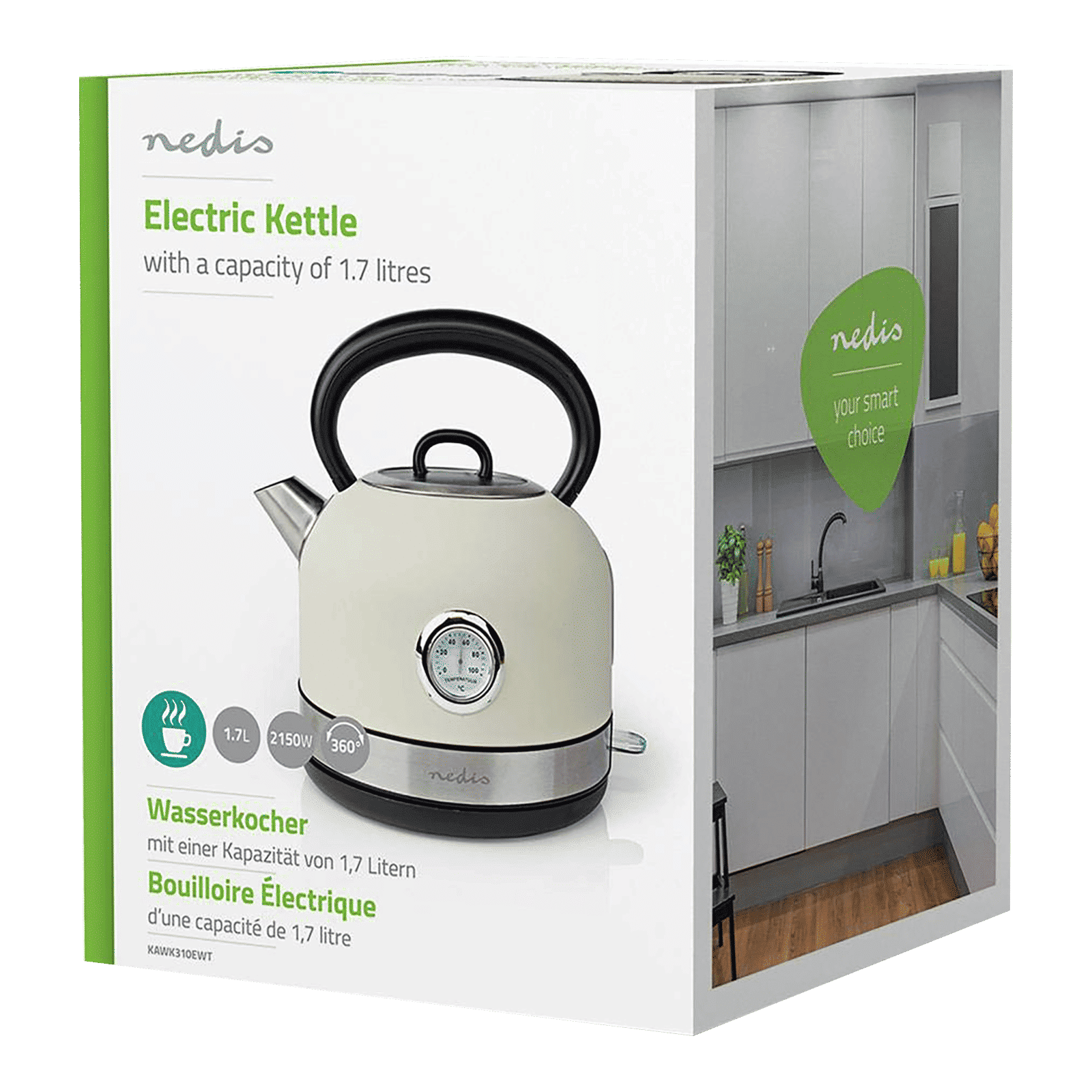 nedis KAWK310EWT 2150 Watt 1.7 Litre Electric Kettle with Water Level Indicator (White)_6