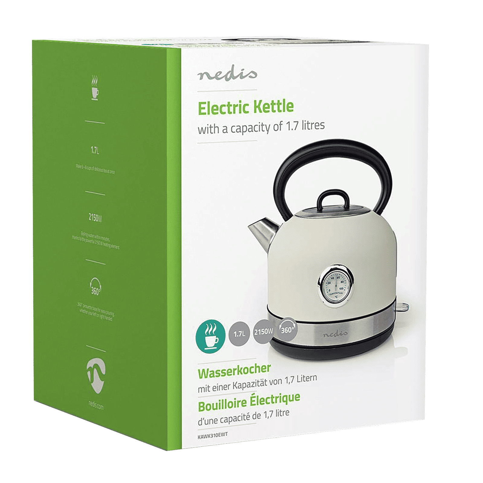 nedis KAWK310EWT 2150 Watt 1.7 Litre Electric Kettle with Water Level Indicator (White)_7