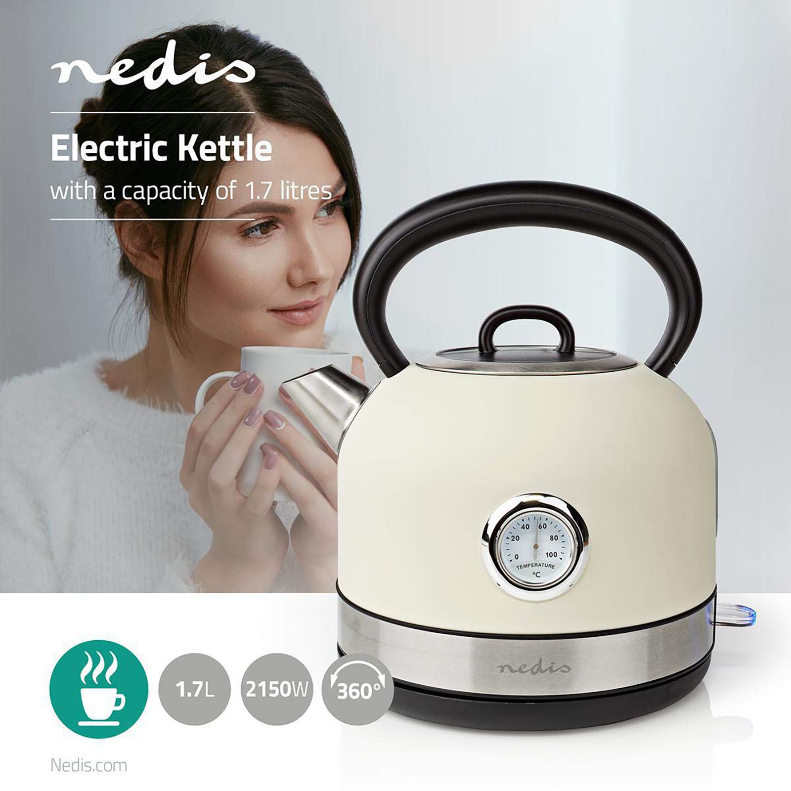 nedis KAWK310EWT 2150 Watt 1.7 Litre Electric Kettle with Water Level Indicator (White)_10