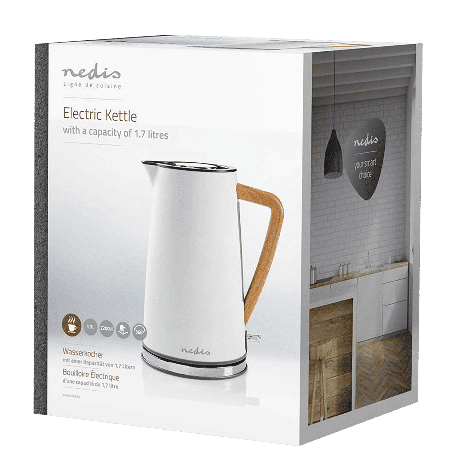 nedis 2200 Watt 1.7 Litre Electric Kettle with Boil Dry Protection (White)_14