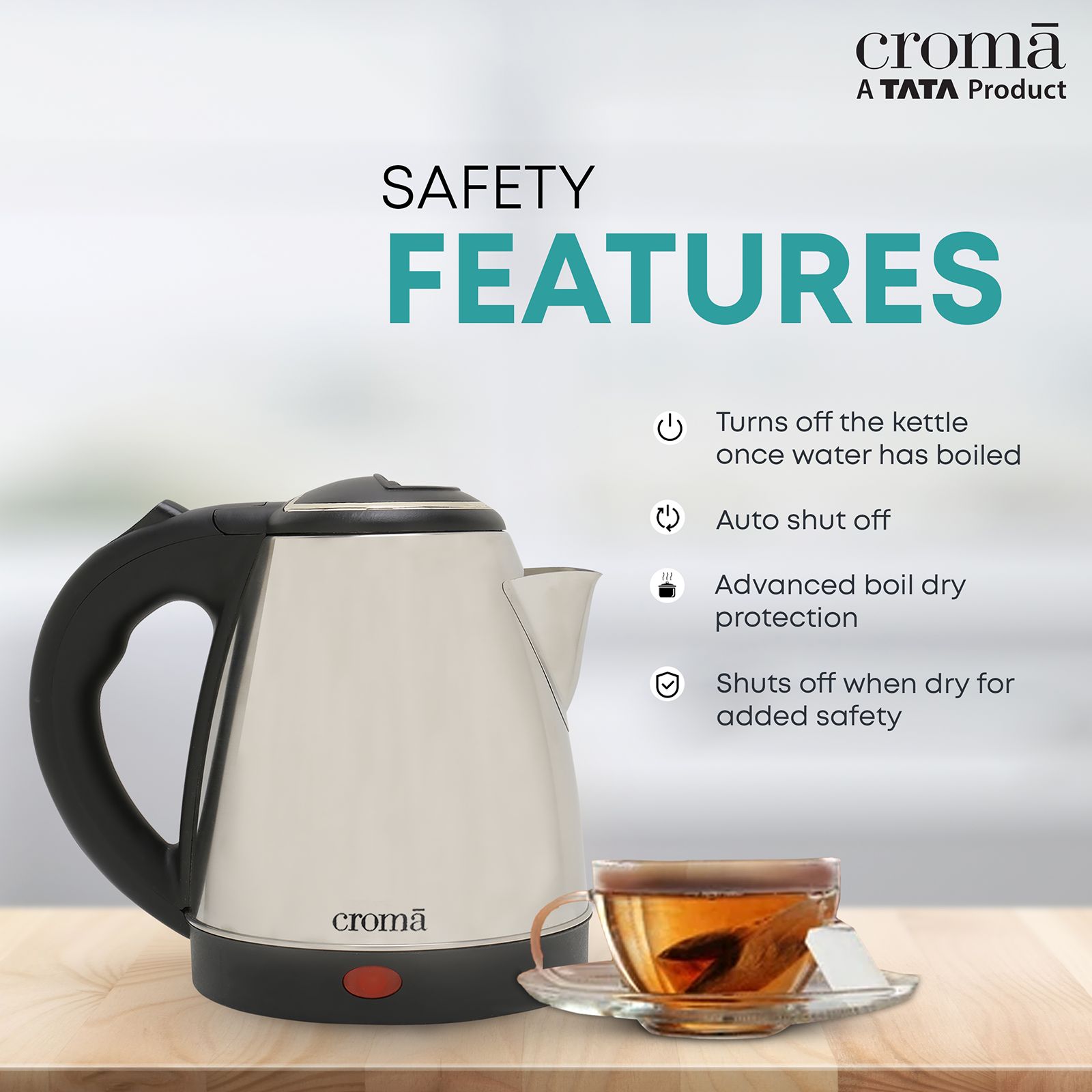 Croma 1500 Watt 1.2 Litre Electric Kettle with Auto Shut Off (Silver)_12