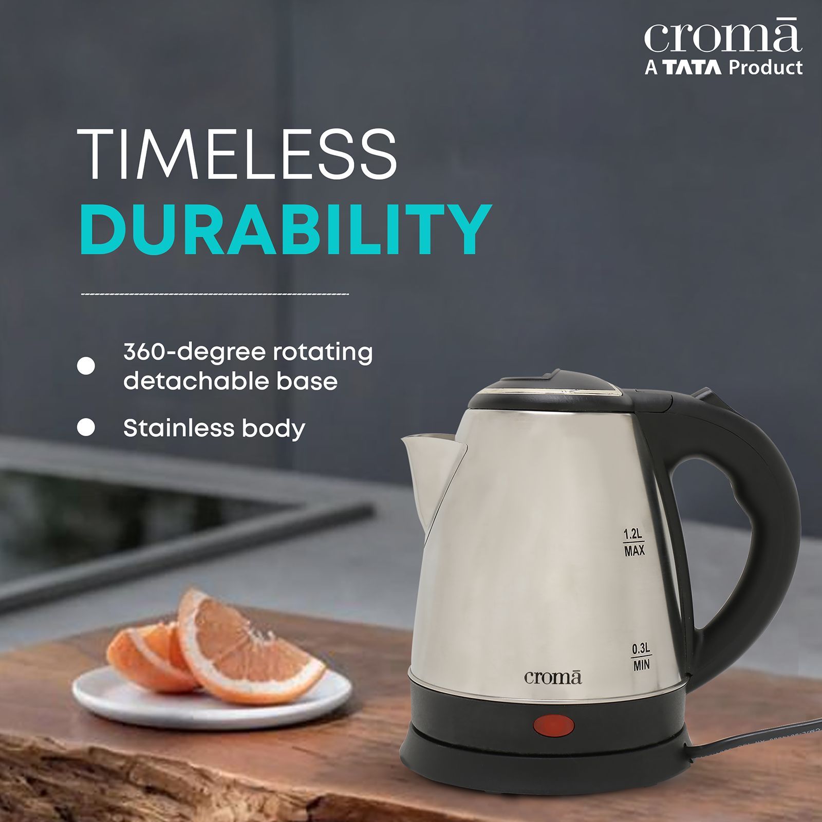 Croma 1500 Watt 1.2 Litre Electric Kettle with Auto Shut Off (Silver)_7