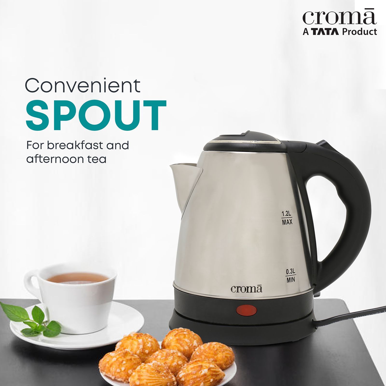 Croma 1500 Watt 1.2 Litre Electric Kettle with Auto Shut Off (Silver)_9