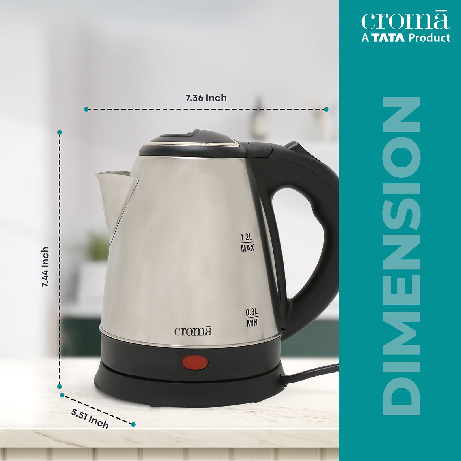 Croma 1500 Watt 1.2 Litre Electric Kettle with Auto Shut Off (Silver)_10