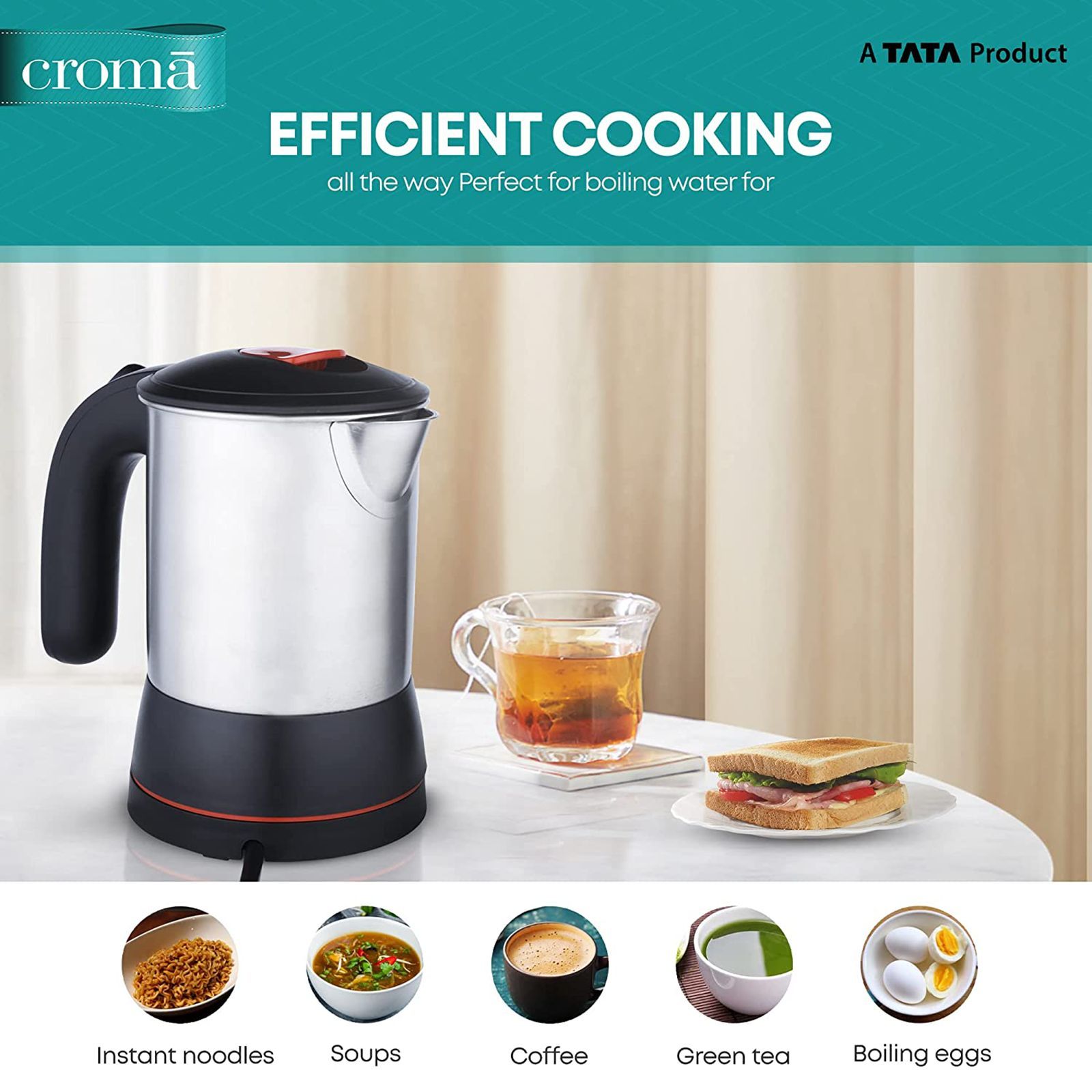 Croma 950 Watt 0.5 Litre Electric Kettle with Auto Shut Off (Black)_5