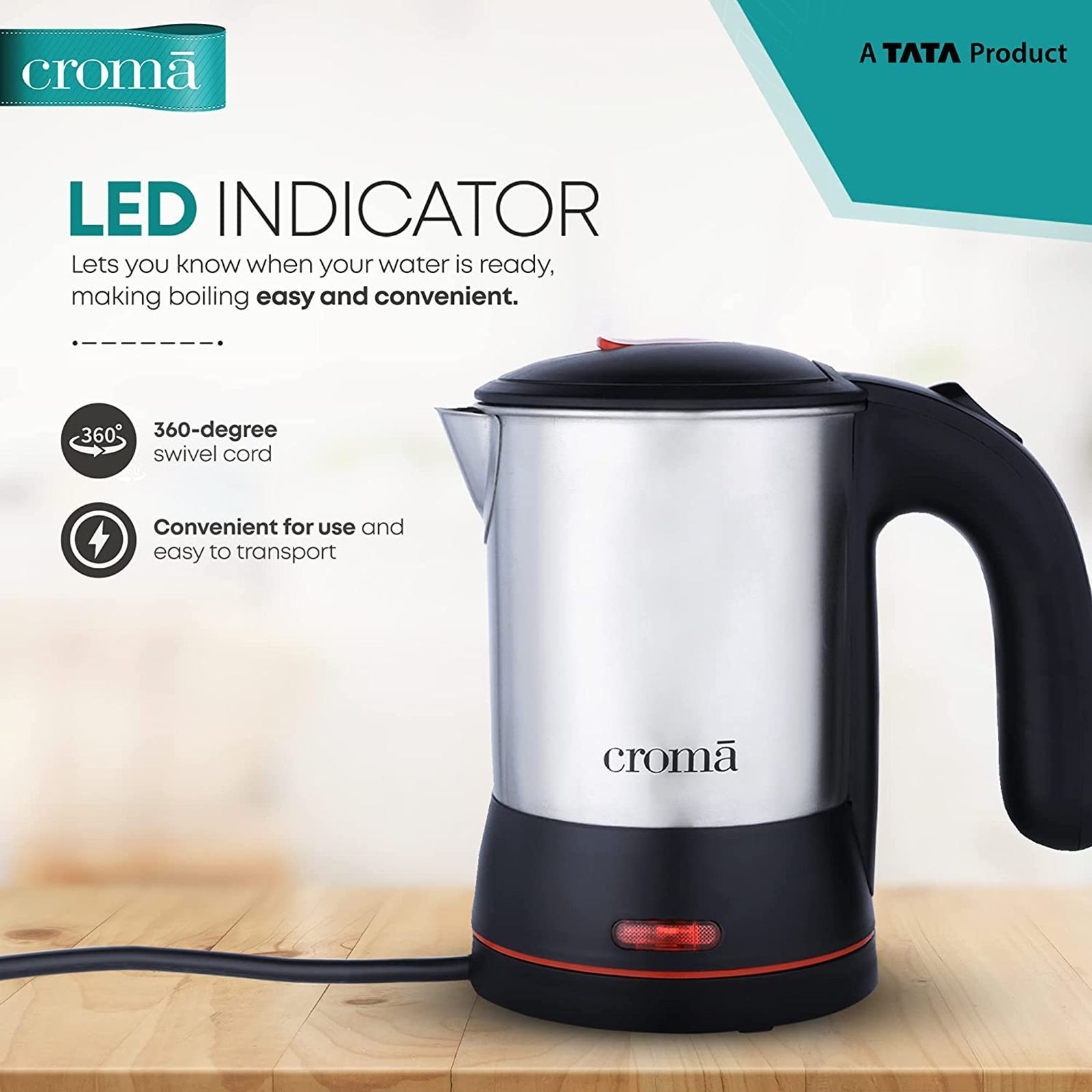Croma 950 Watt 0.5 Litre Electric Kettle with Auto Shut Off (Black)_9