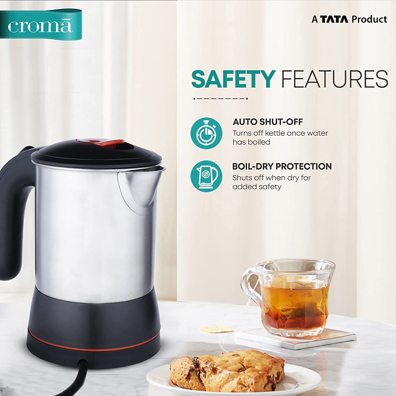 Croma 950 Watt 0.5 Litre Electric Kettle with Auto Shut Off (Black)_11