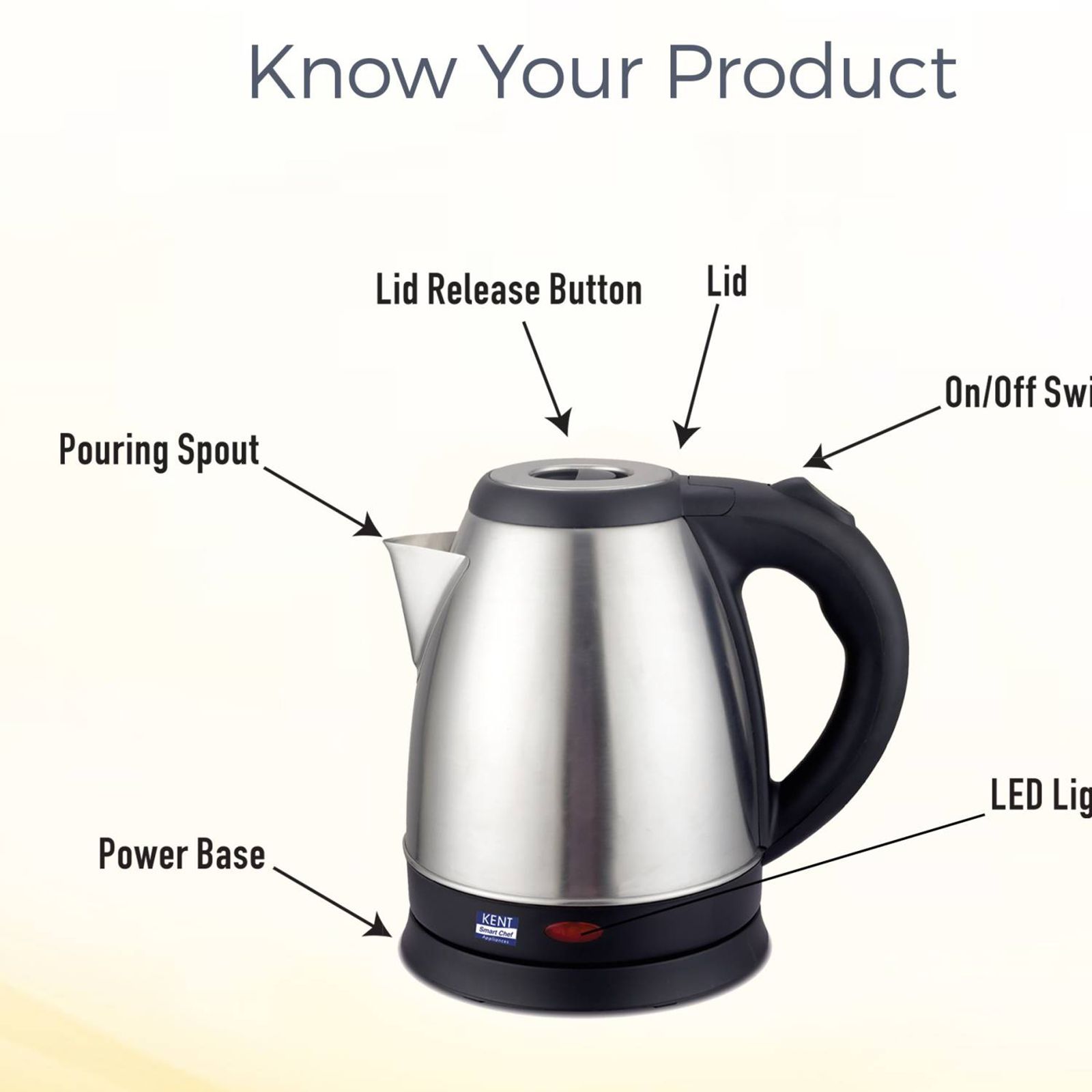 KENT Vogue 1500 Watt 1.8 Litre Electric Kettle with 360 Degree Rotation Base (Silver)_8